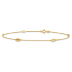 14K Oval Bead 4-Station 9 inch Plus 1 inch Extender - Total 10 inch Anklet