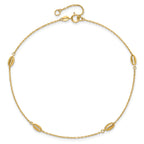 14K Oval Bead 4-Station 9 inch Plus 1 inch Extender - Total 10 inch Anklet