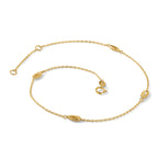 14K Oval Bead 4-Station 9 inch Plus 1 inch Extender - Total 10 inch Anklet