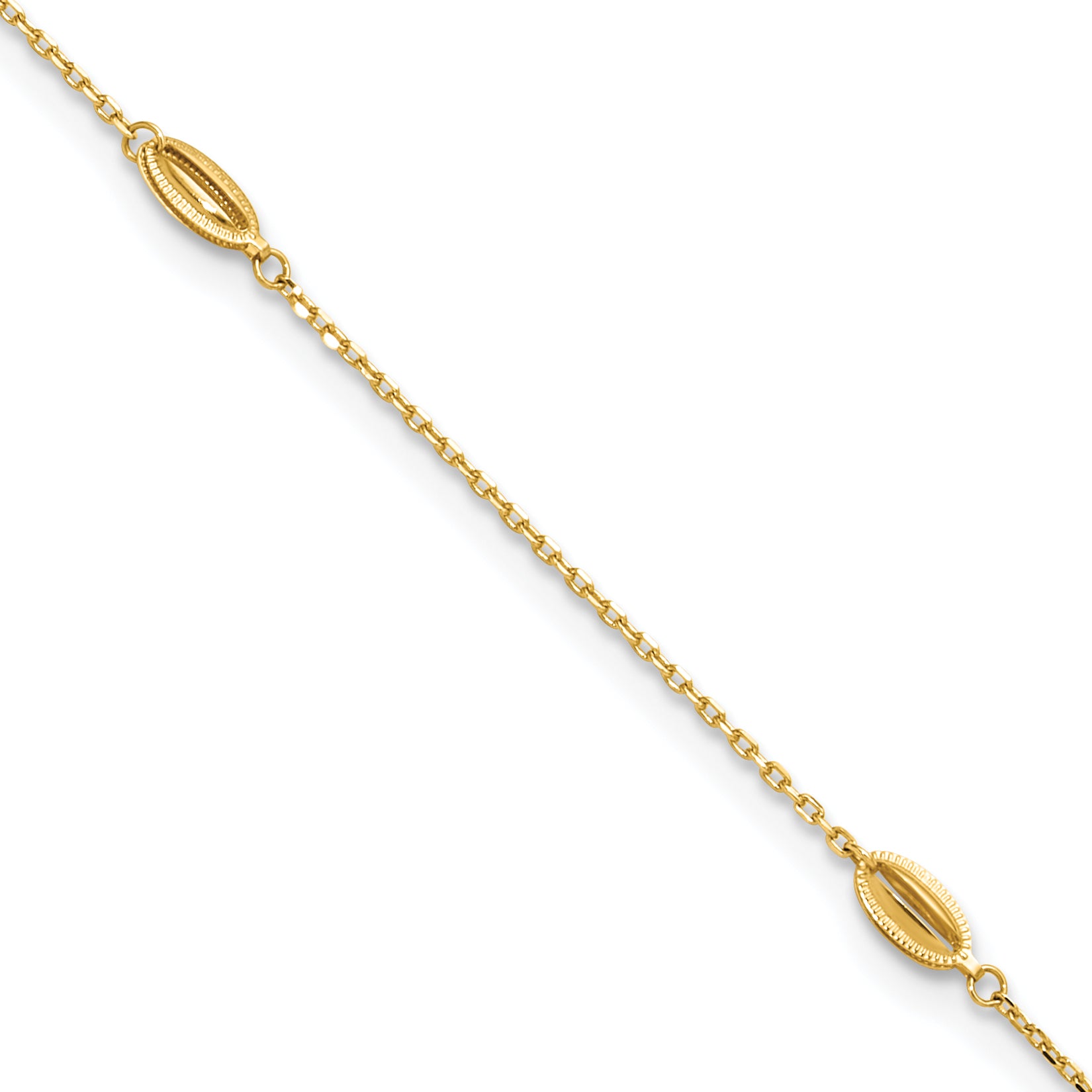 14K Polished and Textured Station 9in Plus 1in ext. Anklet Main image