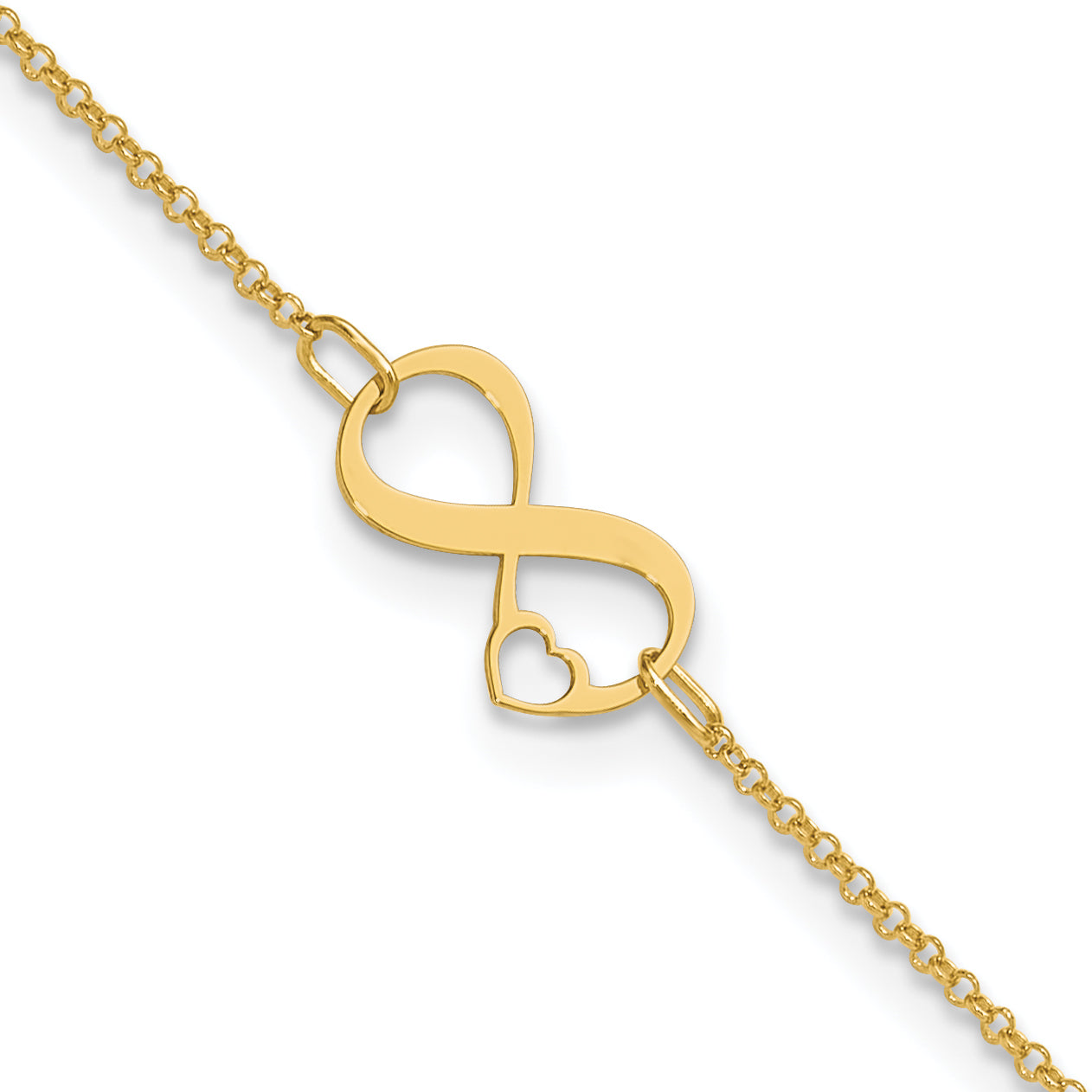 14K Two-tone Polished Infinity Open Heart 9in Plus 1in ext. Anklet Main image