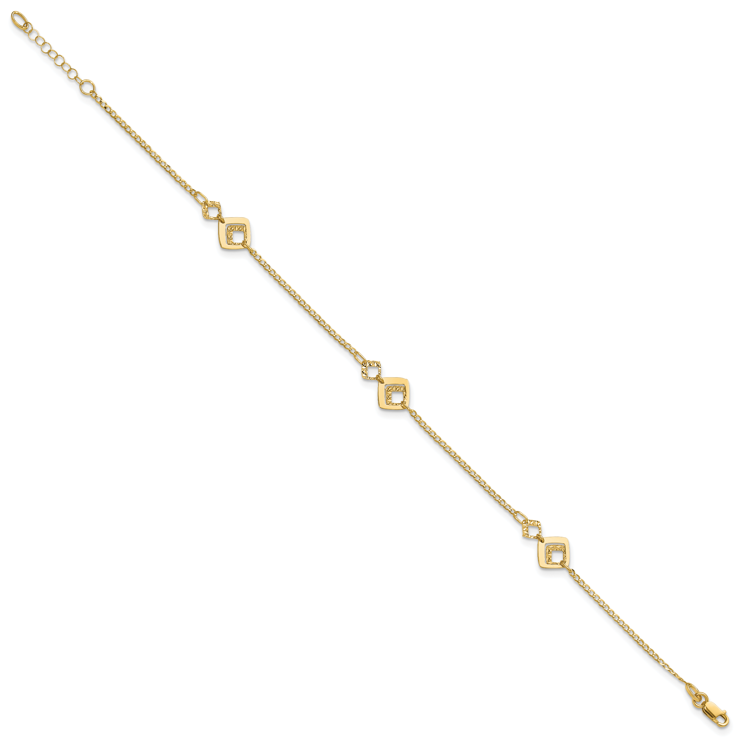 14K Polished and Textured 9in Plus 1in ext. Anklet Secondary image