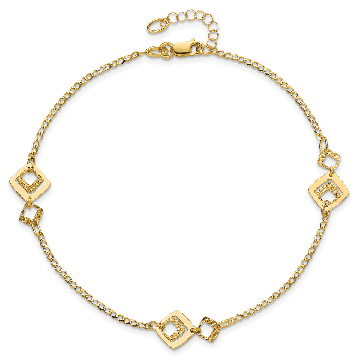 14K Textured Squares 9 inch Plus 1 inch Extender - Total 10 inch Anklet