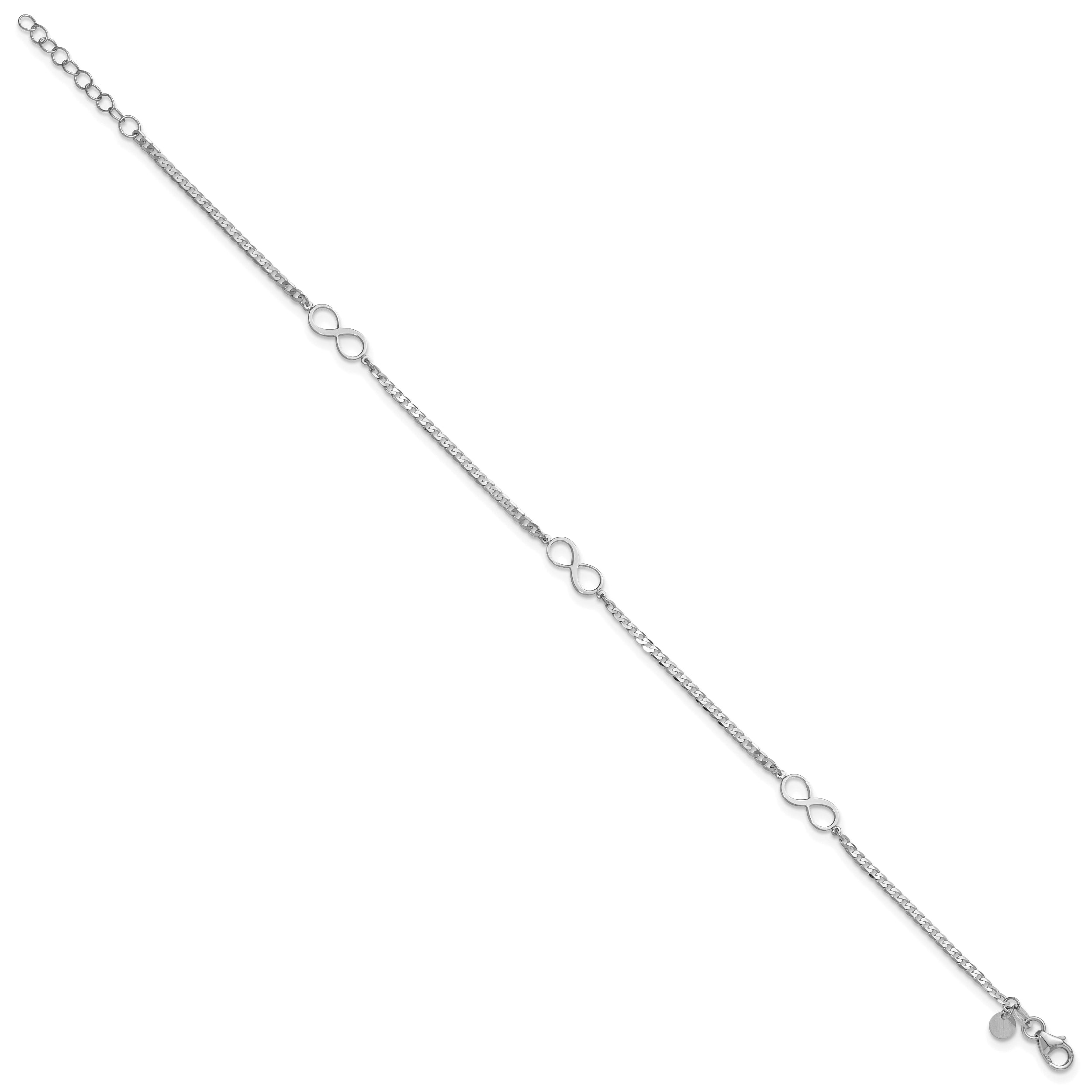 14k White Gold Polished Infinity 3-Station 9 inch Plus 1 inch Extender - Total 10 inch Anklet