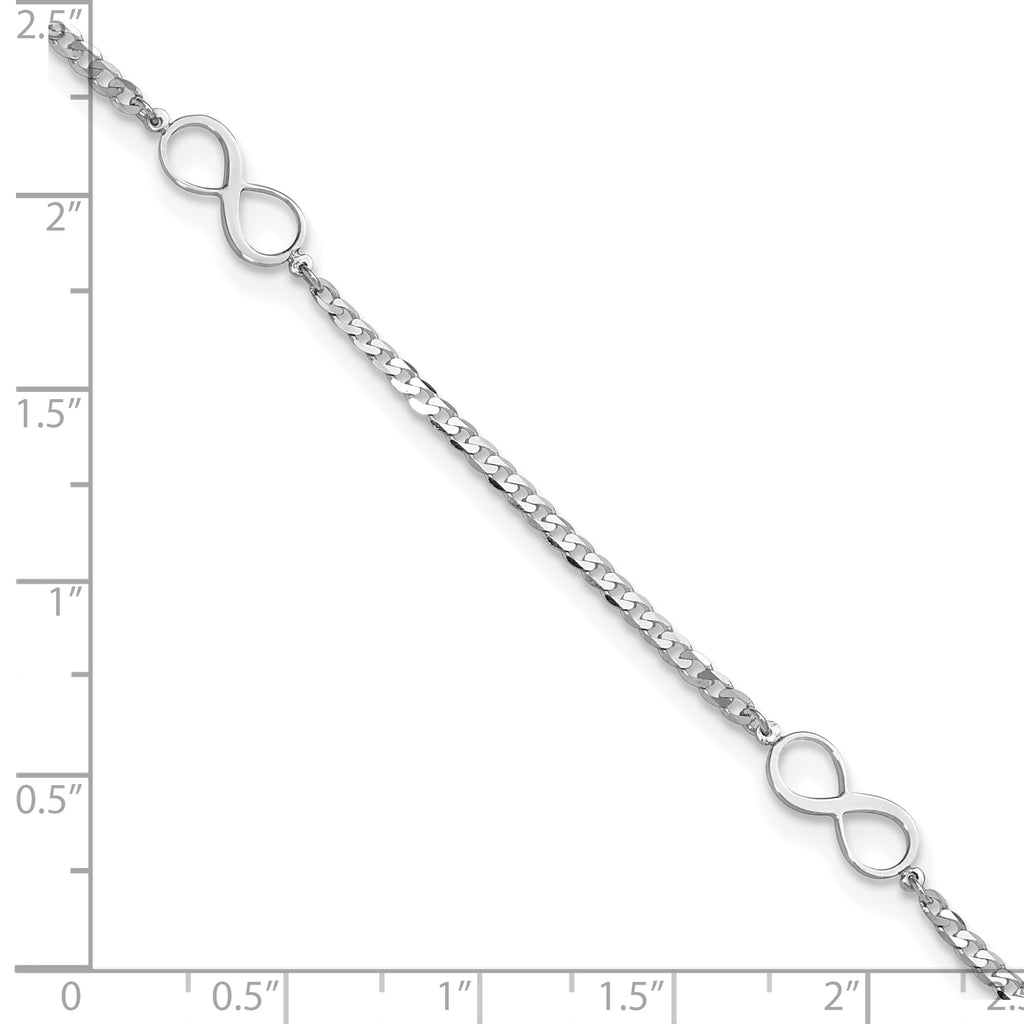 14k White Gold Polished Infinity 3-Station 9 inch Plus 1 inch Extender - Total 10 inch Anklet