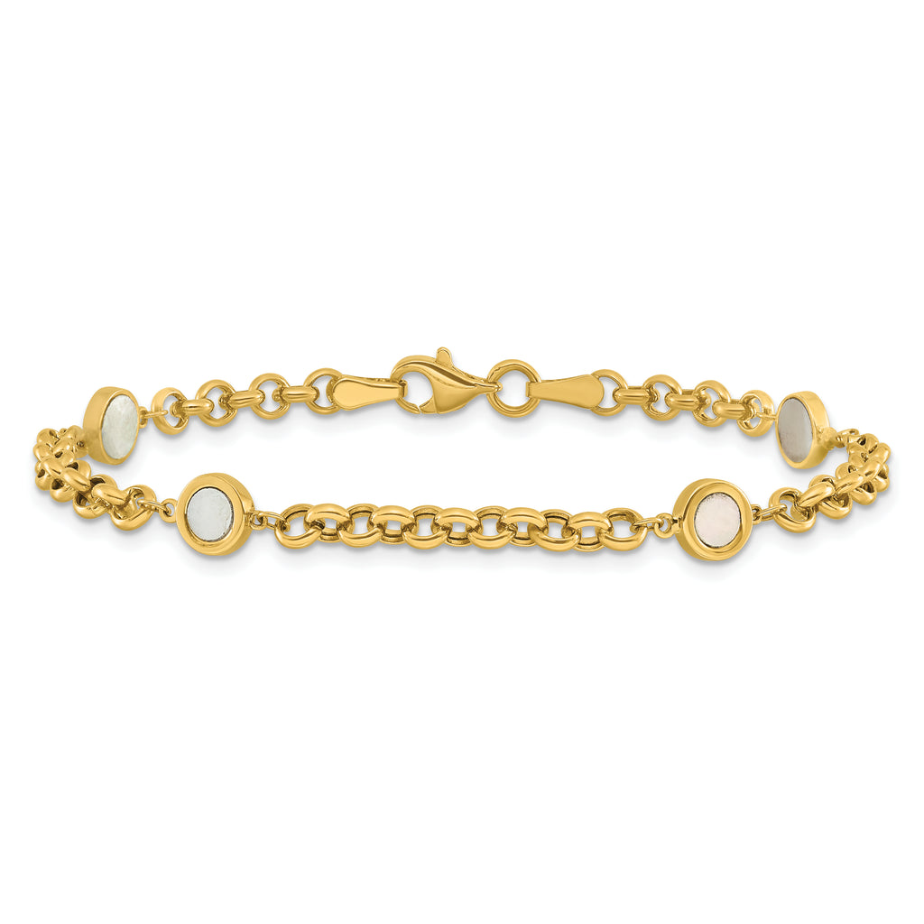 14K Polished Mother of Pearl Link Bracelet