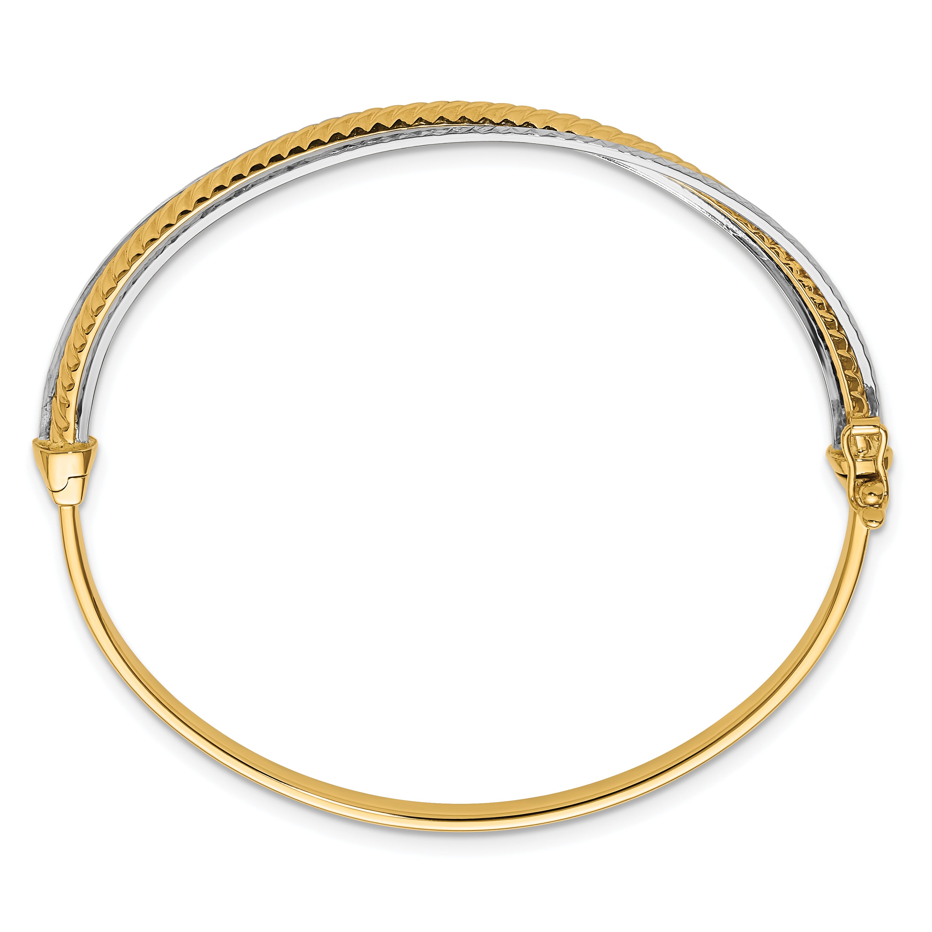 14K Two-tone Polished and Diamond-cut Hinged Bangle Secondary image
