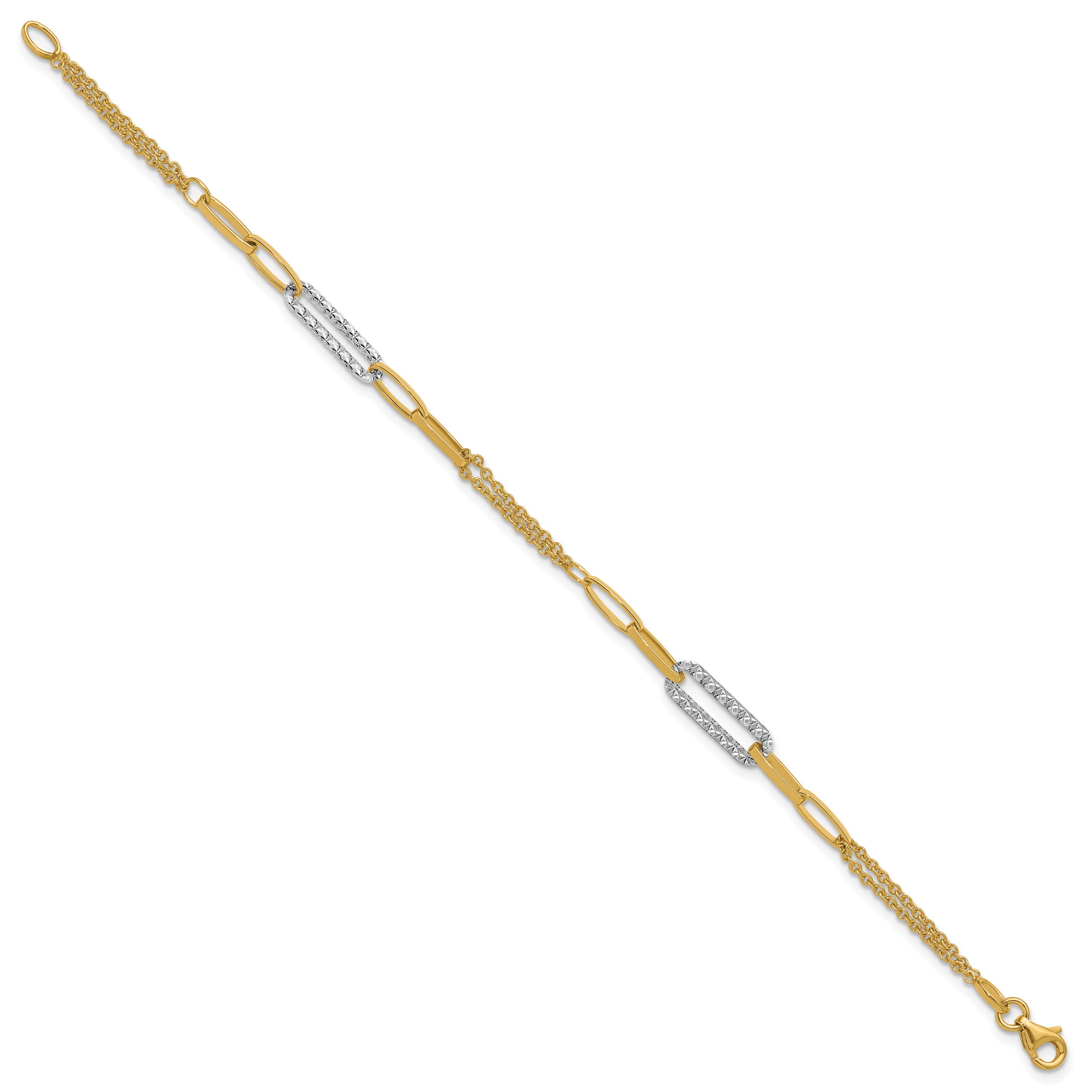 14K Two-tone Polished and Diamond-cut Fancy Link Bracelet