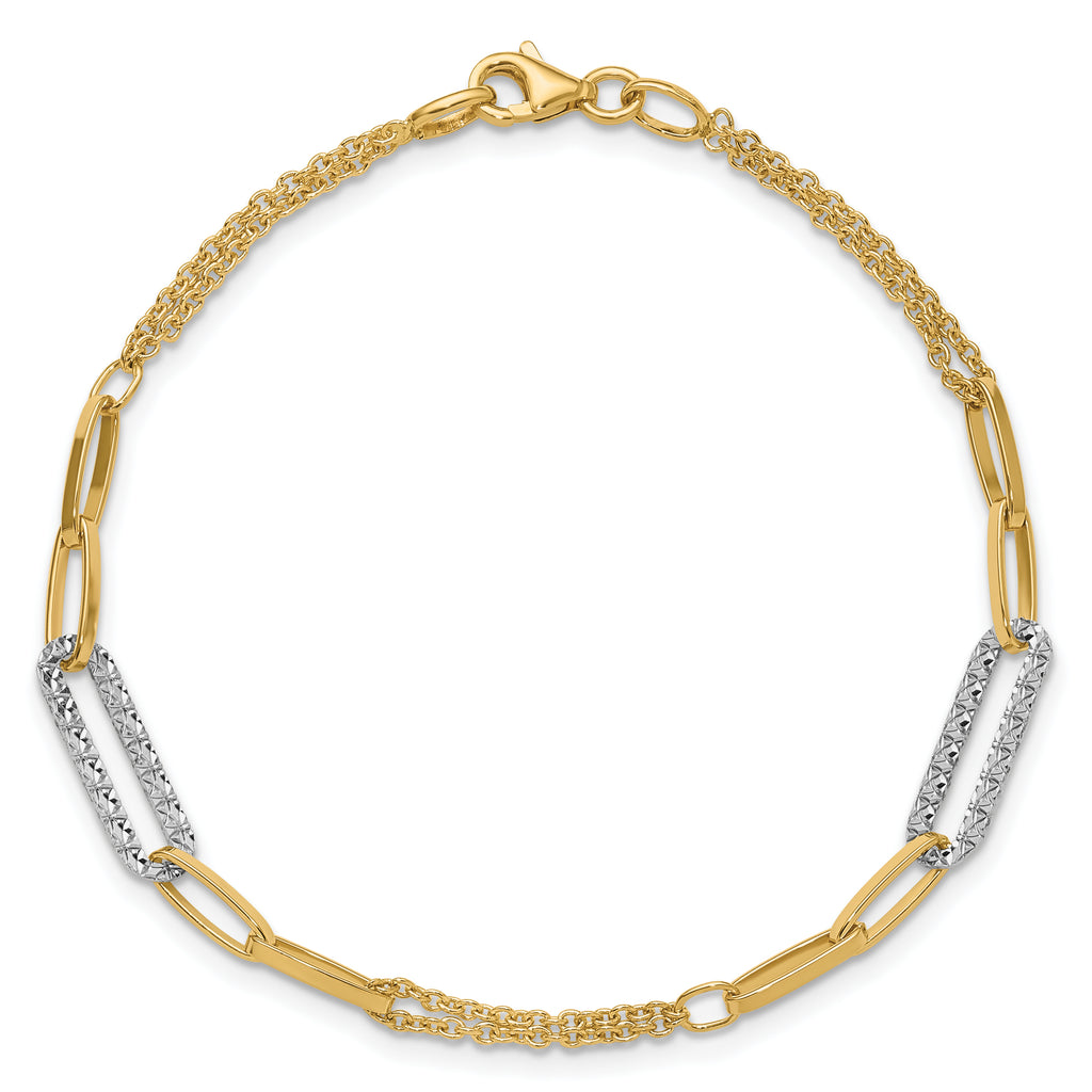 14K Two-tone Polished and Diamond-cut Fancy Link Bracelet