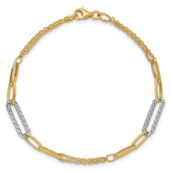 14K Two-tone Polished and Diamond-cut Fancy Link Bracelet