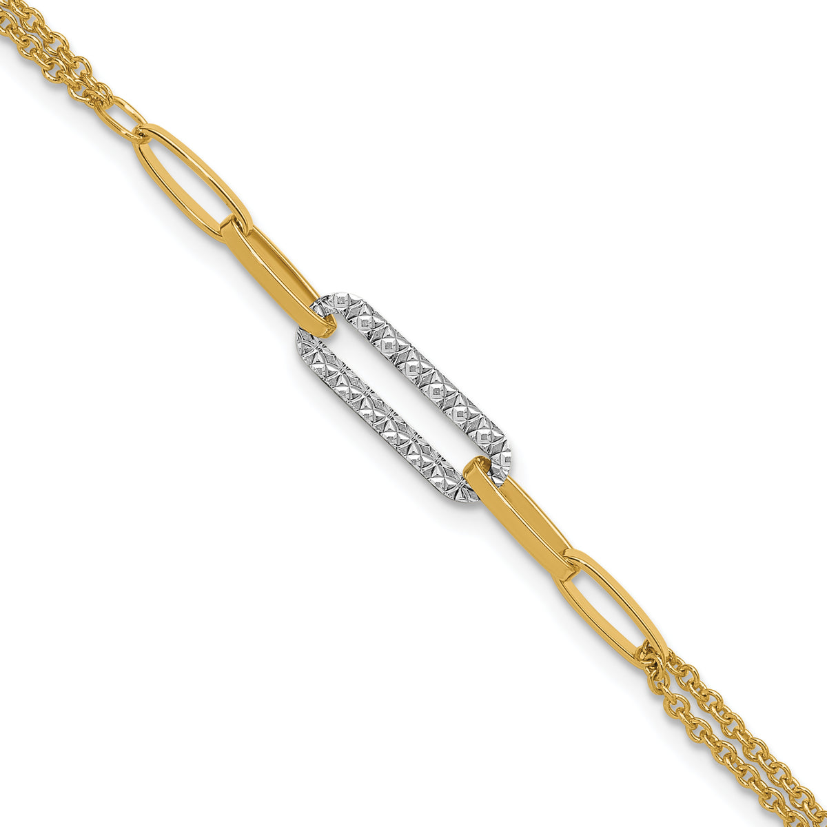 14K Two-tone Polished and Diamond-cut Fancy Link Bracelet