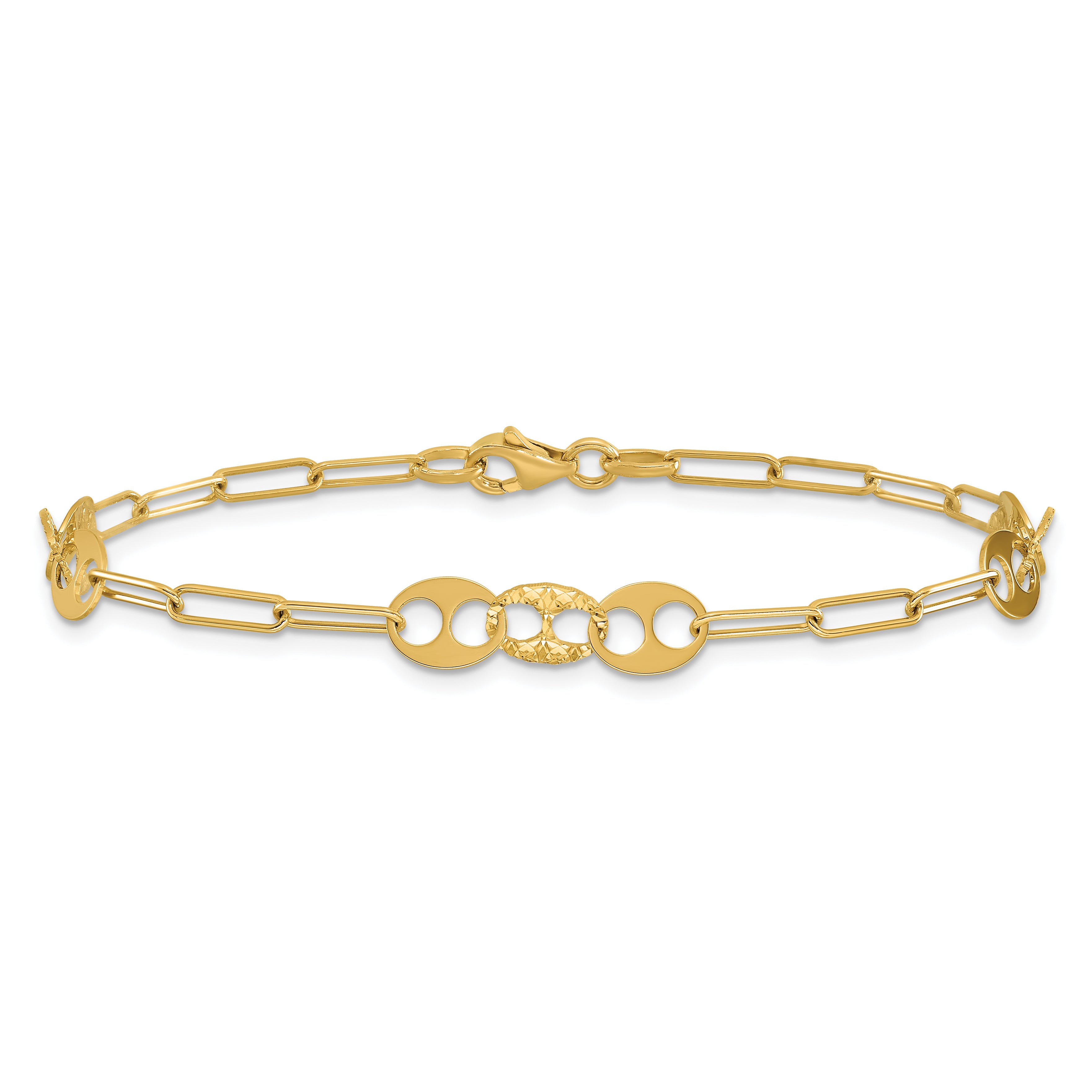 14K Polished and Diamond-cut Fancy Link Bracelet
