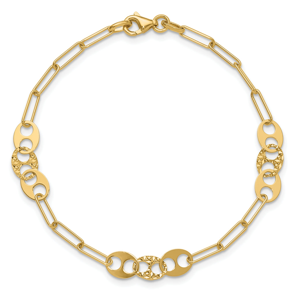 14K Polished and Diamond-cut Fancy Link Bracelet