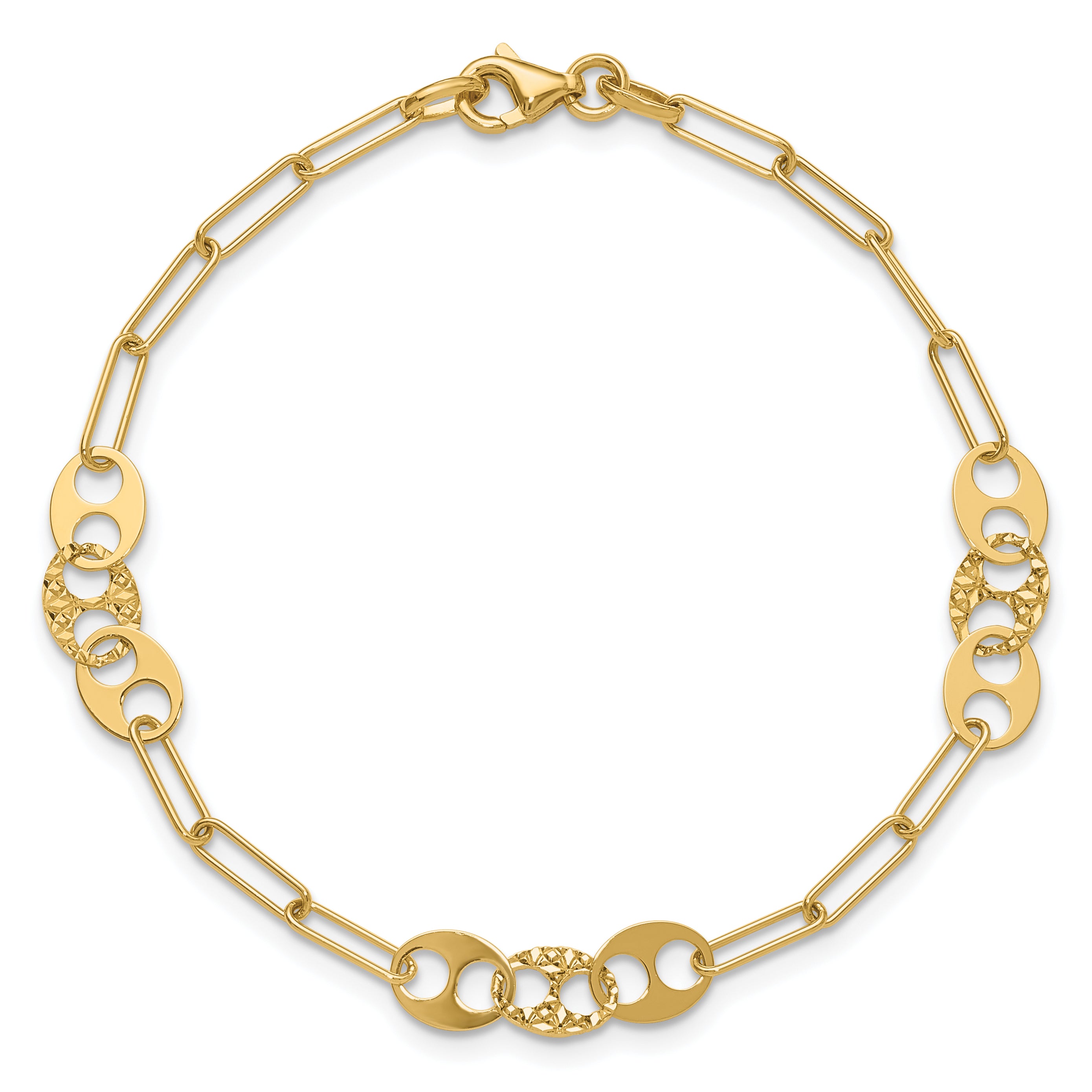 14K Polished and Diamond-cut Fancy Link Bracelet