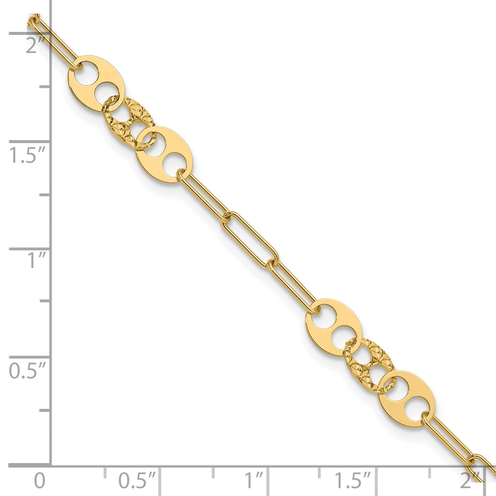 14K Polished and Diamond-cut Fancy Link Bracelet