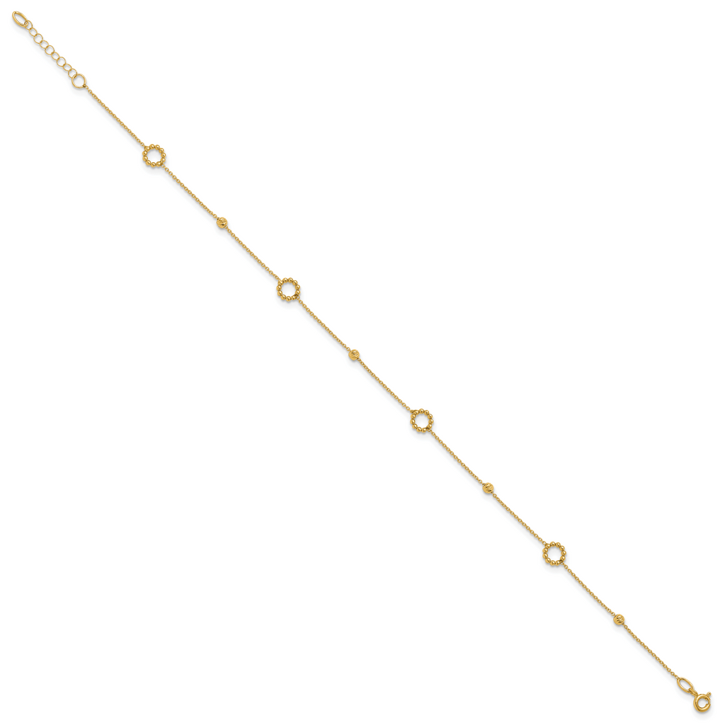14K Polished and Diamond-cut 10in Plus 1in ext. Anklet