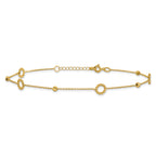 14K Circle and Diamond-cut Bead 10 inch Plus 1 inch Extender - Total 11 inch Anklet
