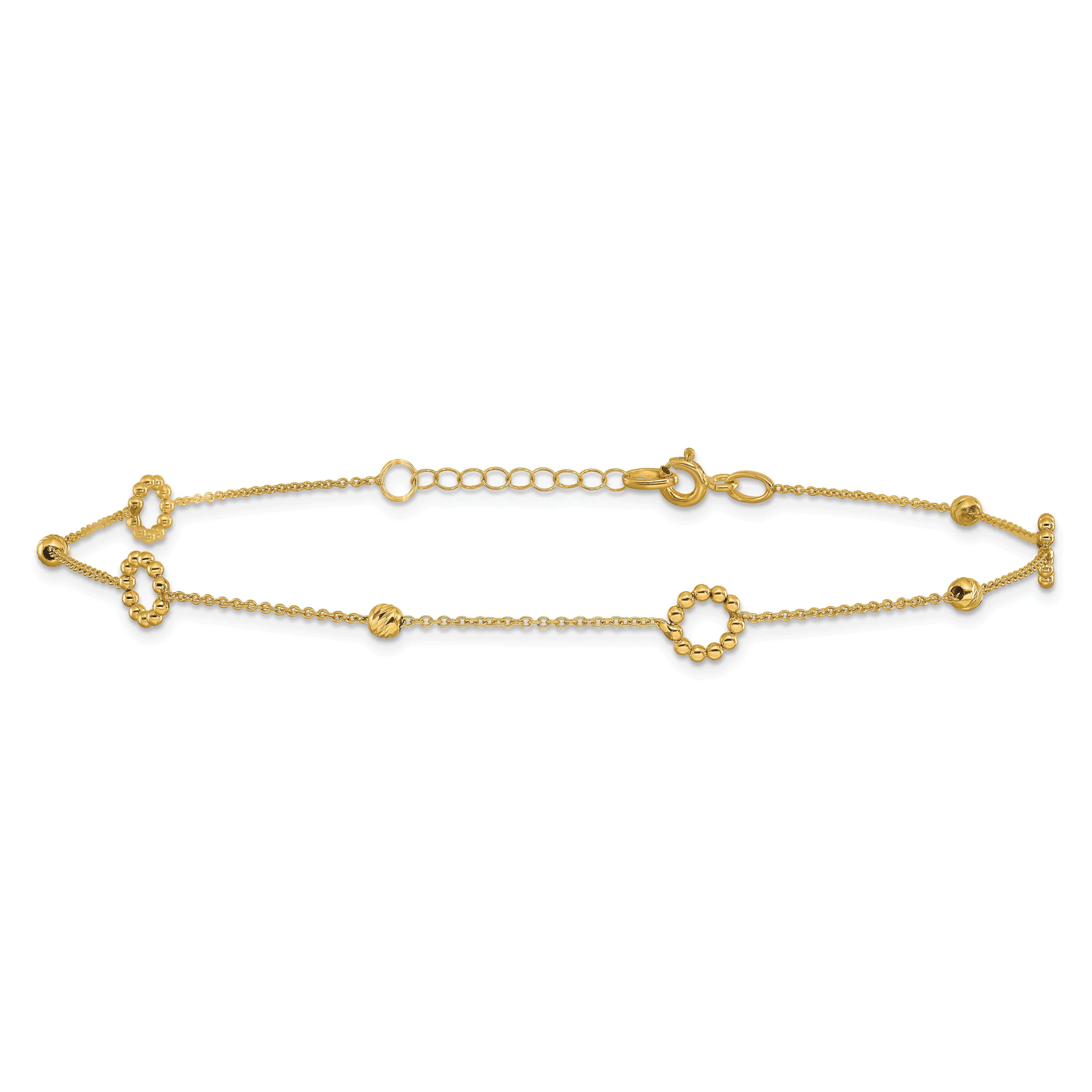 14K Polished and Diamond-cut 10in Plus 1in ext. Anklet