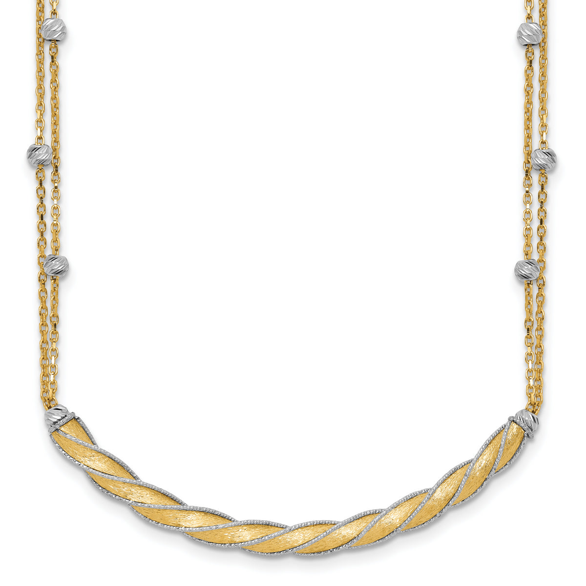 14K Two-tone Polished/Satin/Dia-cut Bar With 2 Inch Extention. Necklace
