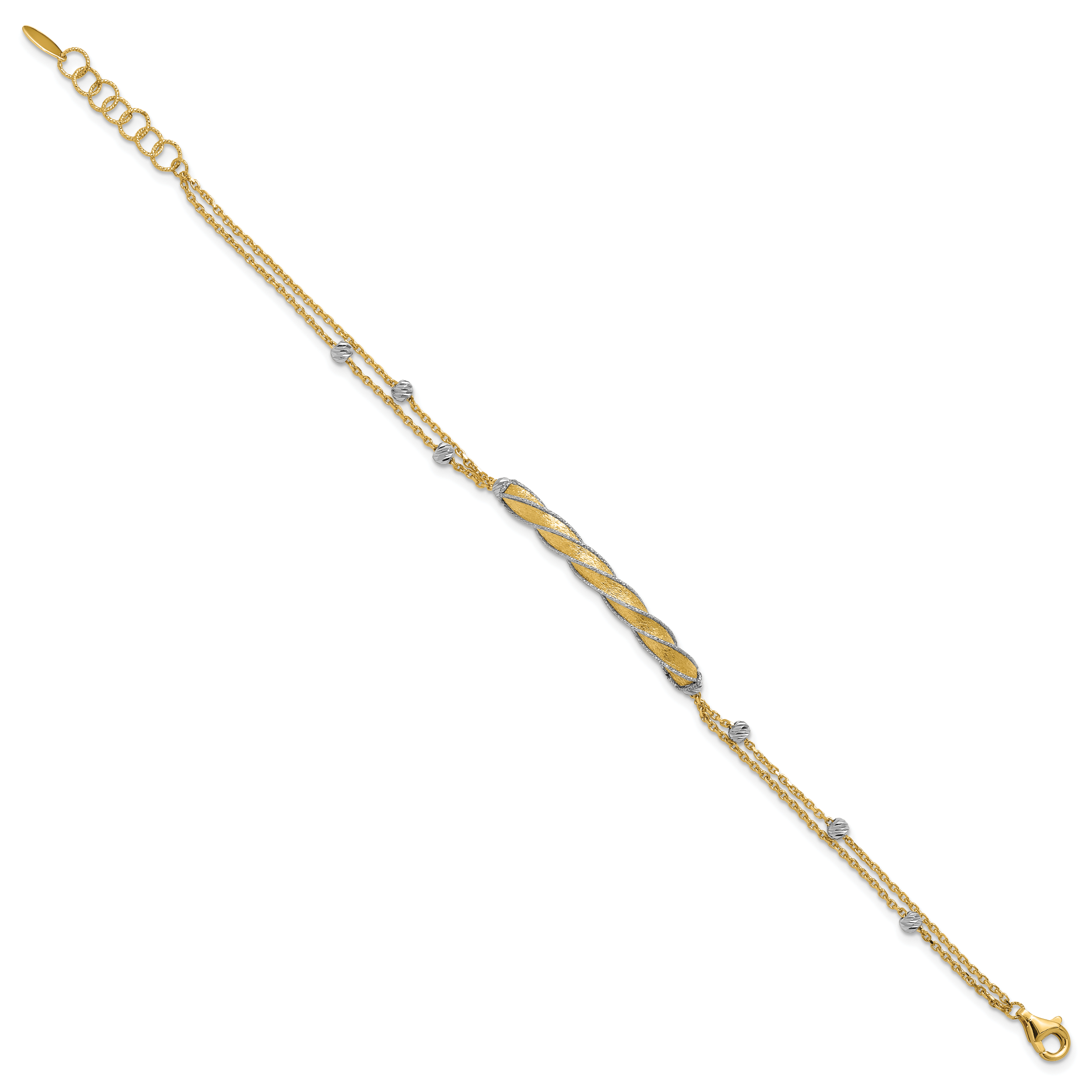 14K Two-tone Polish/Satin/Dia-cut Fancy Bar w/1in ext. Bracelet Secondary image