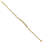 14K Two-tone Polish/Satin/Dia-cut Fancy Bar w/1in ext. Bracelet