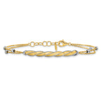 14K Two-tone Polish/Satin/Dia-cut Fancy Bar w/1in ext. Bracelet