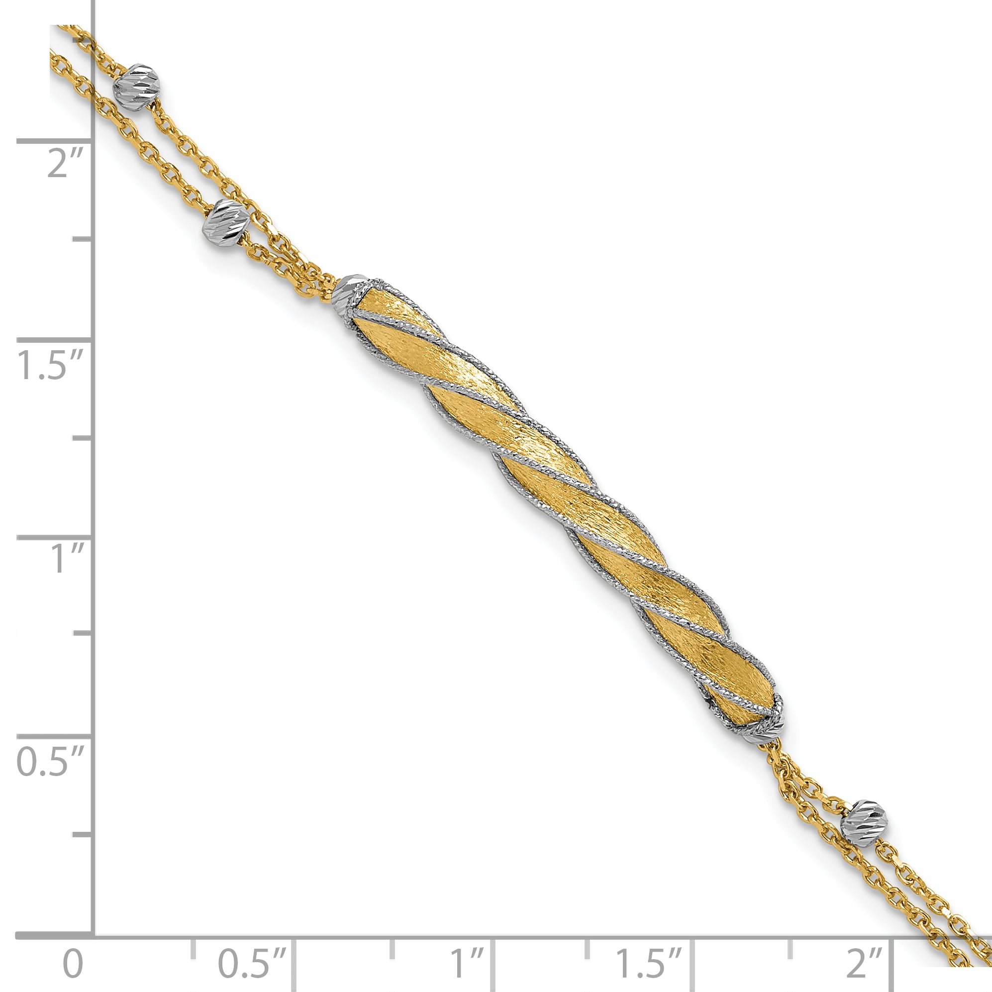 14K Two-tone Polish/Satin/Dia-cut Fancy Bar w/1in ext. Bracelet