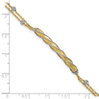 14K Two-tone Polish/Satin/Dia-cut Fancy Bar w/1in ext. Bracelet