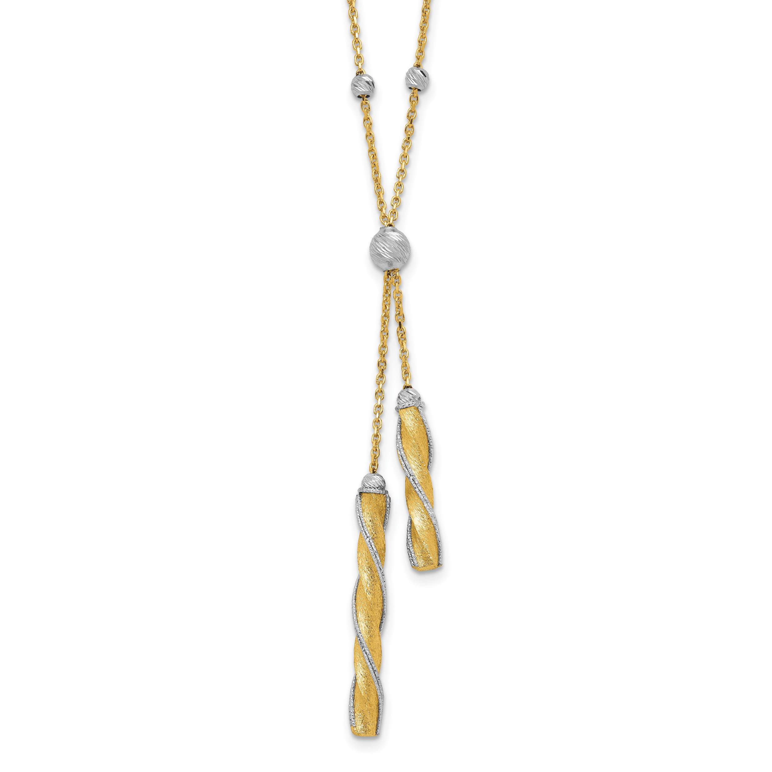 14K Two-tone Polished/Satin/Dia-cut Fancy with 2in ext. Necklace Main image