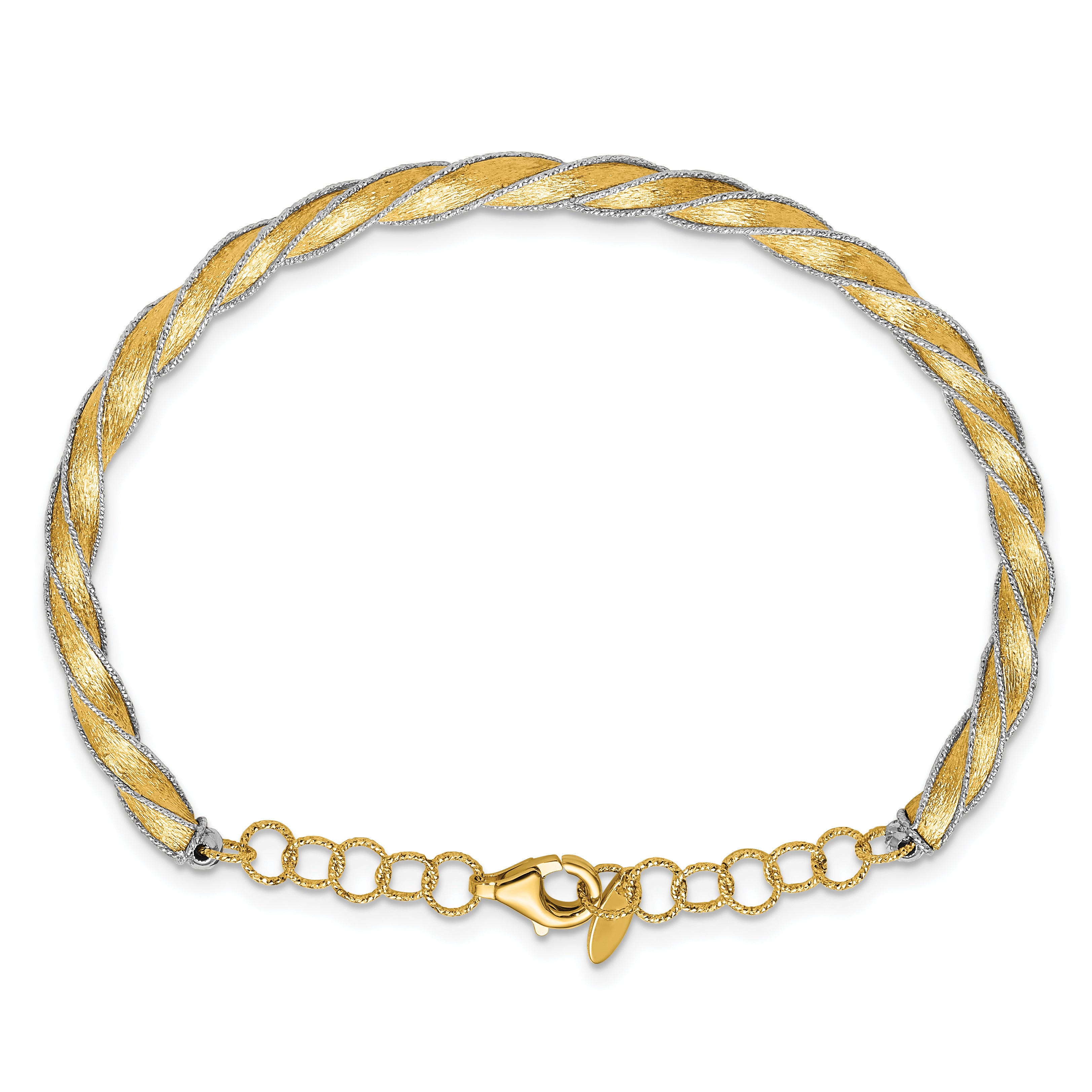 14K Two-tone Polished/Satin/Dia-cut Fancy Adjustable Bangle