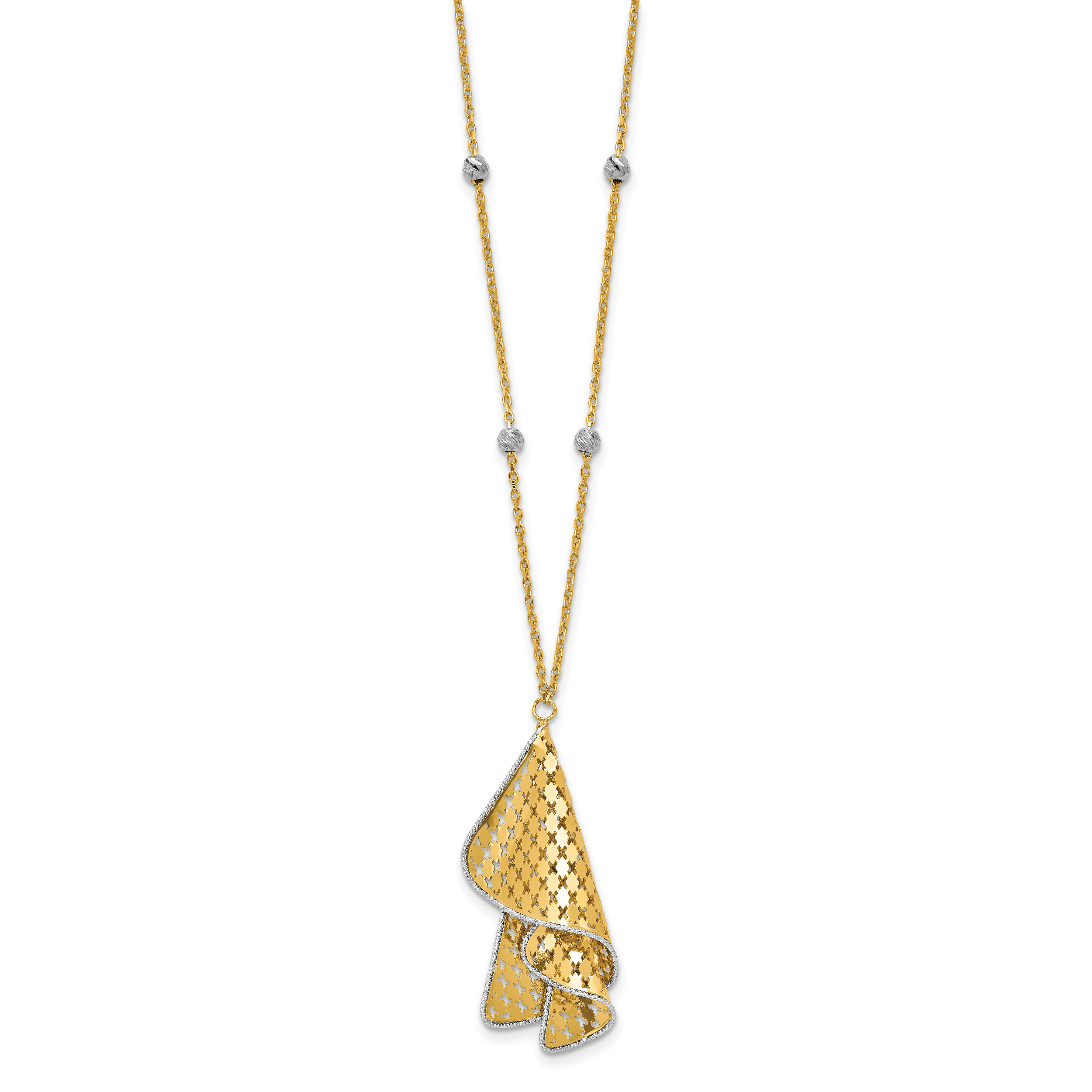 14K Two-tone Polished and Dia-cut Fancy with 2in ext. Necklace Secondary image
