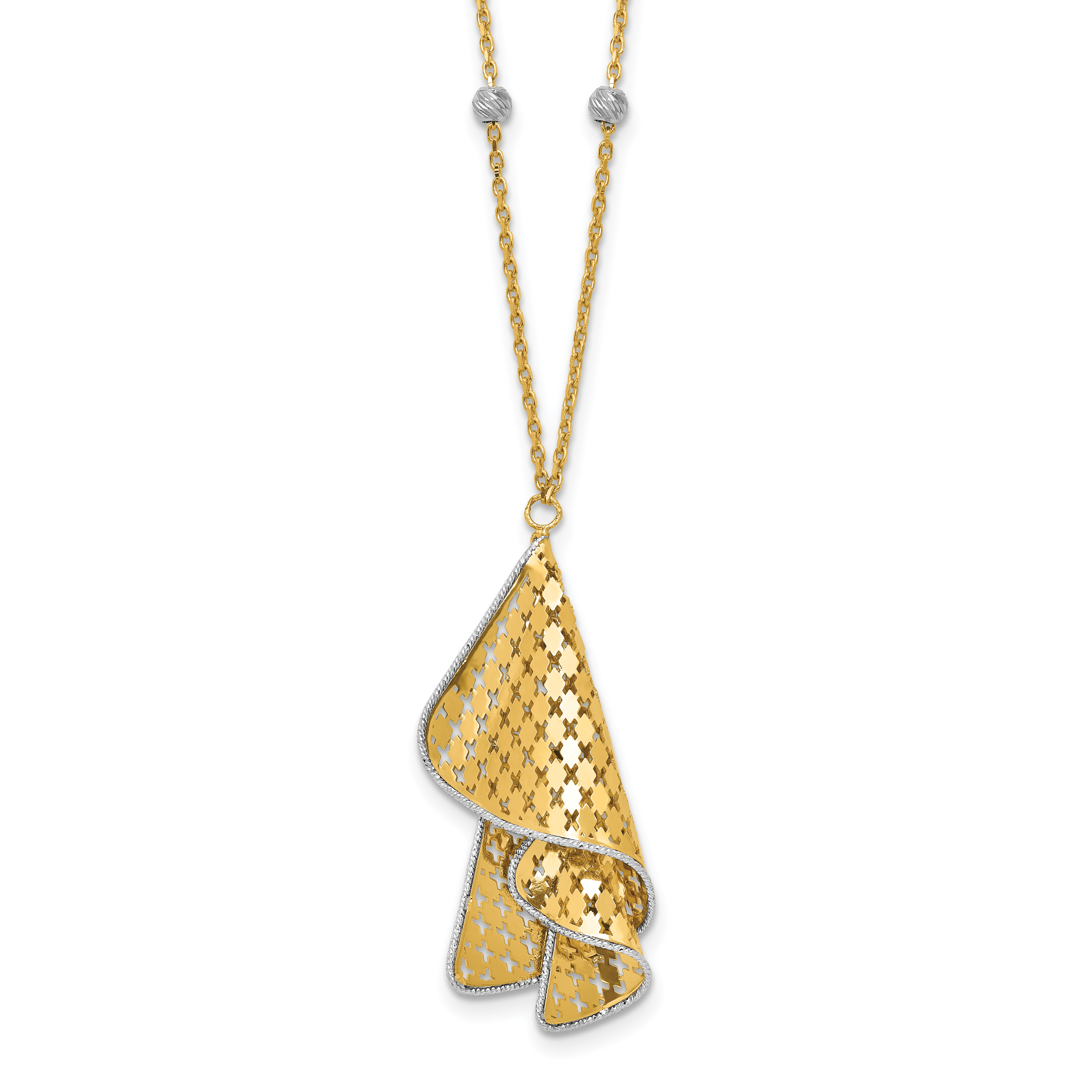 14K Two-tone Polished and Dia-cut Fancy with 2in ext. Necklace Main image