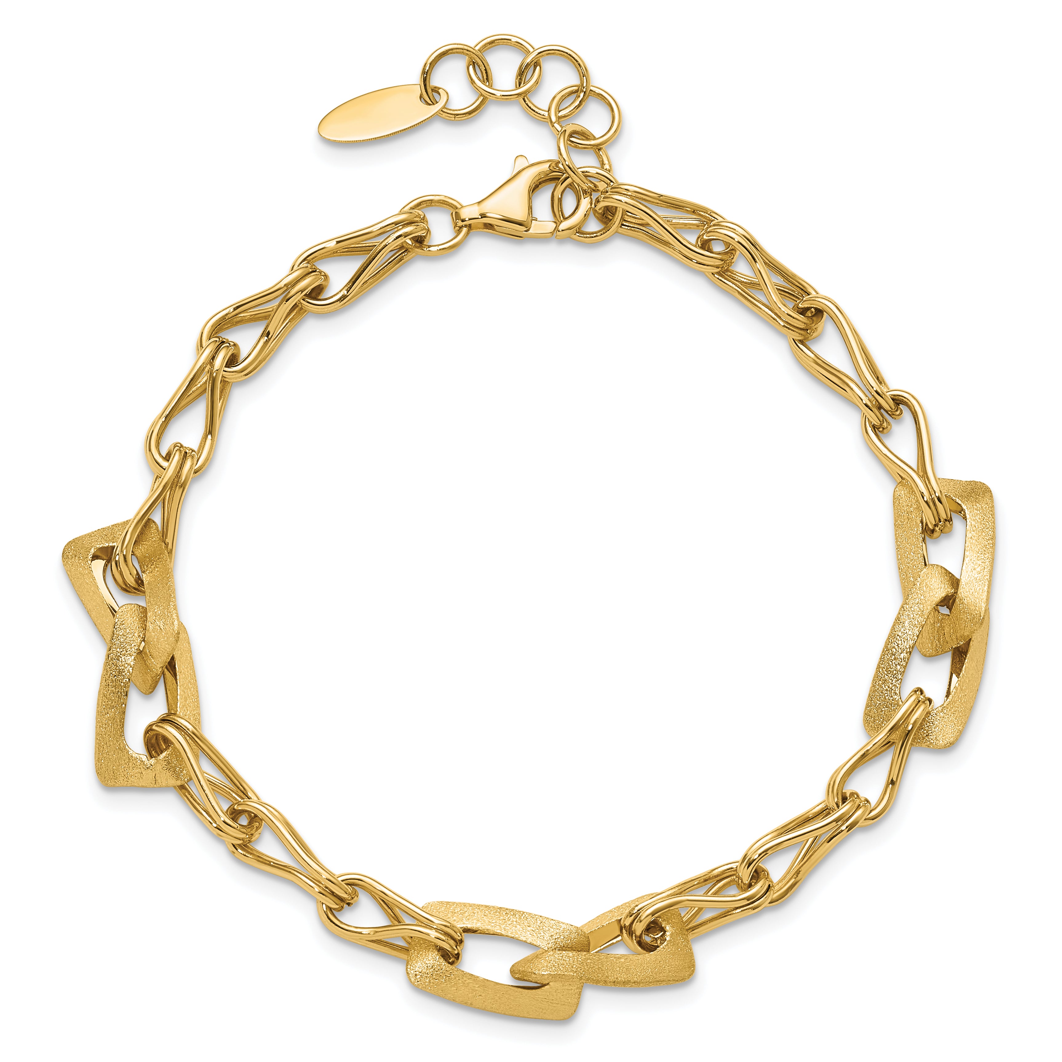 14K Polished and Satin Fancy Link with 1in ext. Bracelet
