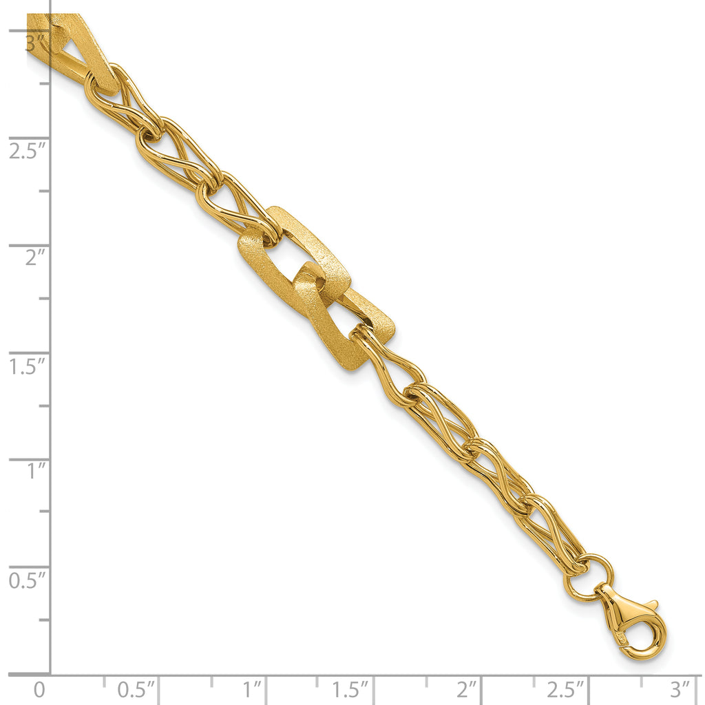 14K Polished and Satin Fancy Link with 1in ext. Bracelet