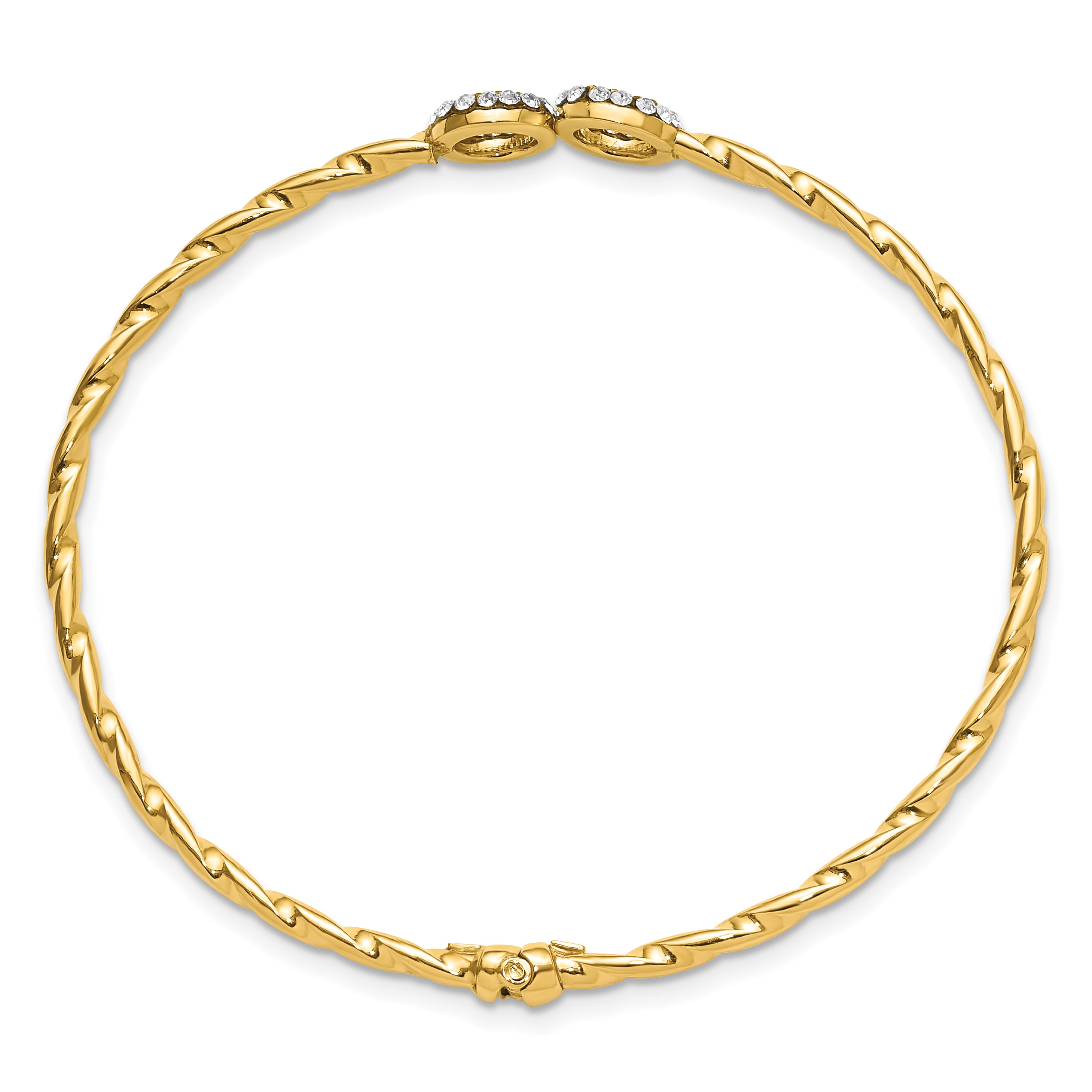 14K Polished and Twisted with Crystal Hinged Bangle Secondary image