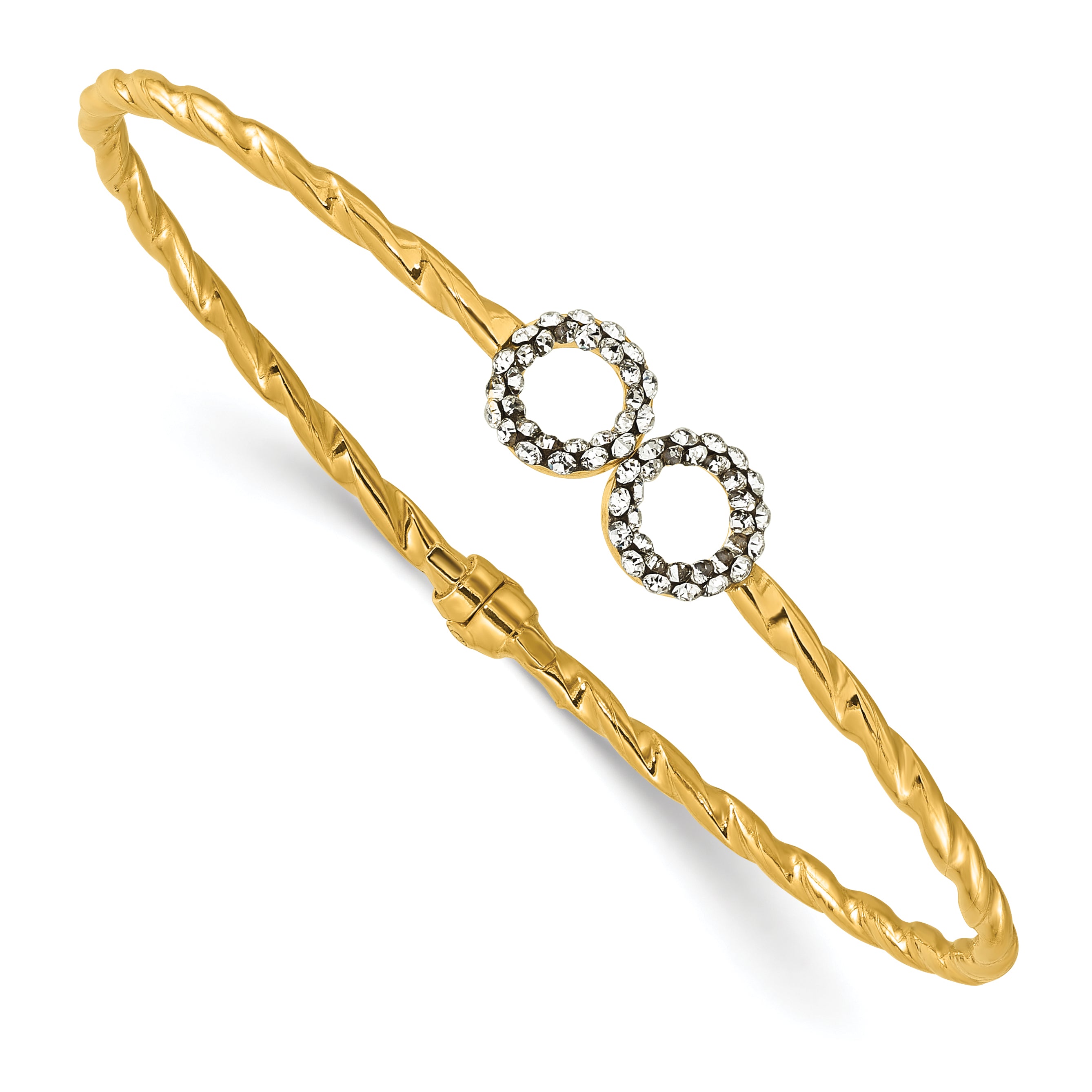 14K Polished and Twisted with Crystal Hinged Bangle Main image