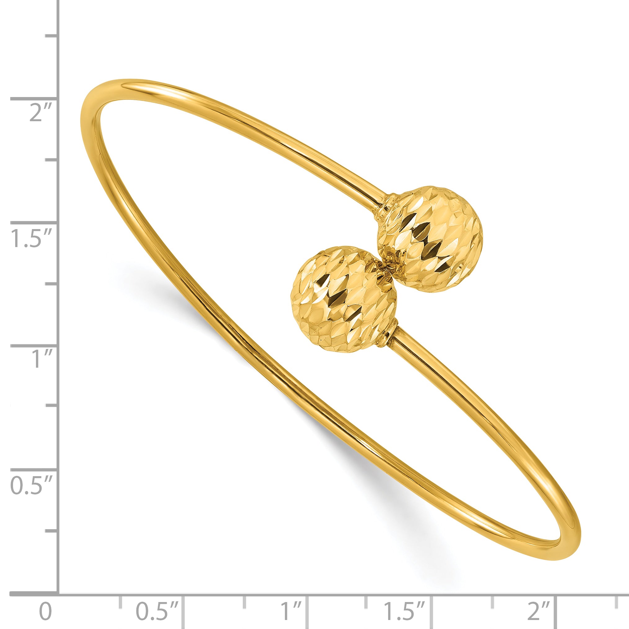 14K Polished and Diamond-cut Bypass Cuff Bangle