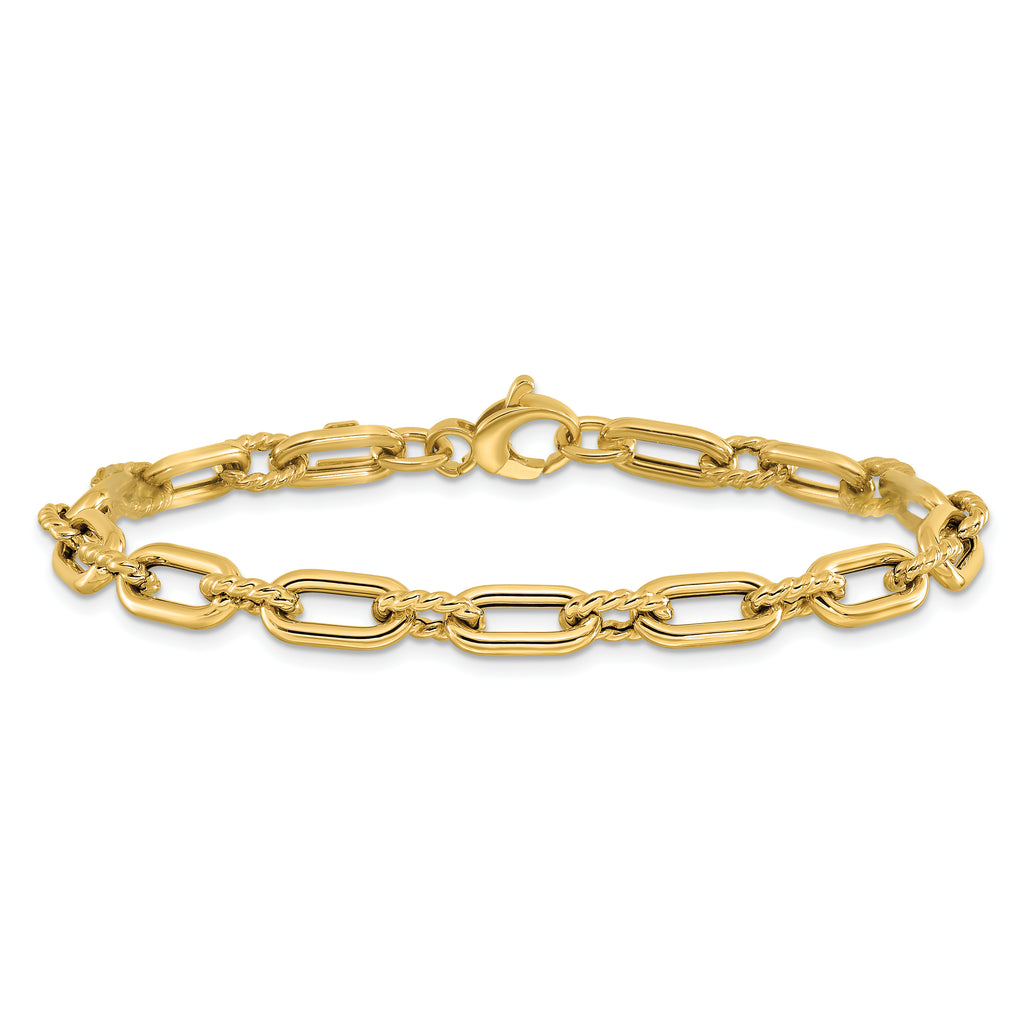 14K Polished & Textured Fancy Link Bracelet