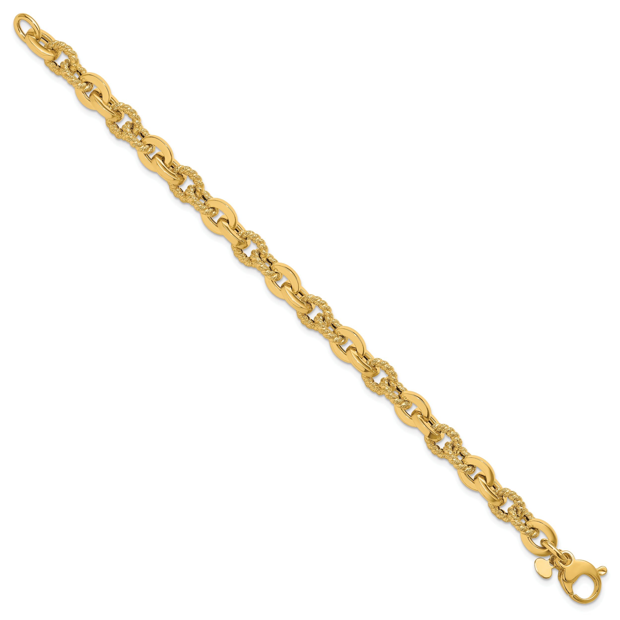 14K Polished and Textured Fancy Link Bracelet
