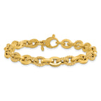 14K Polished and Textured Fancy Link Bracelet