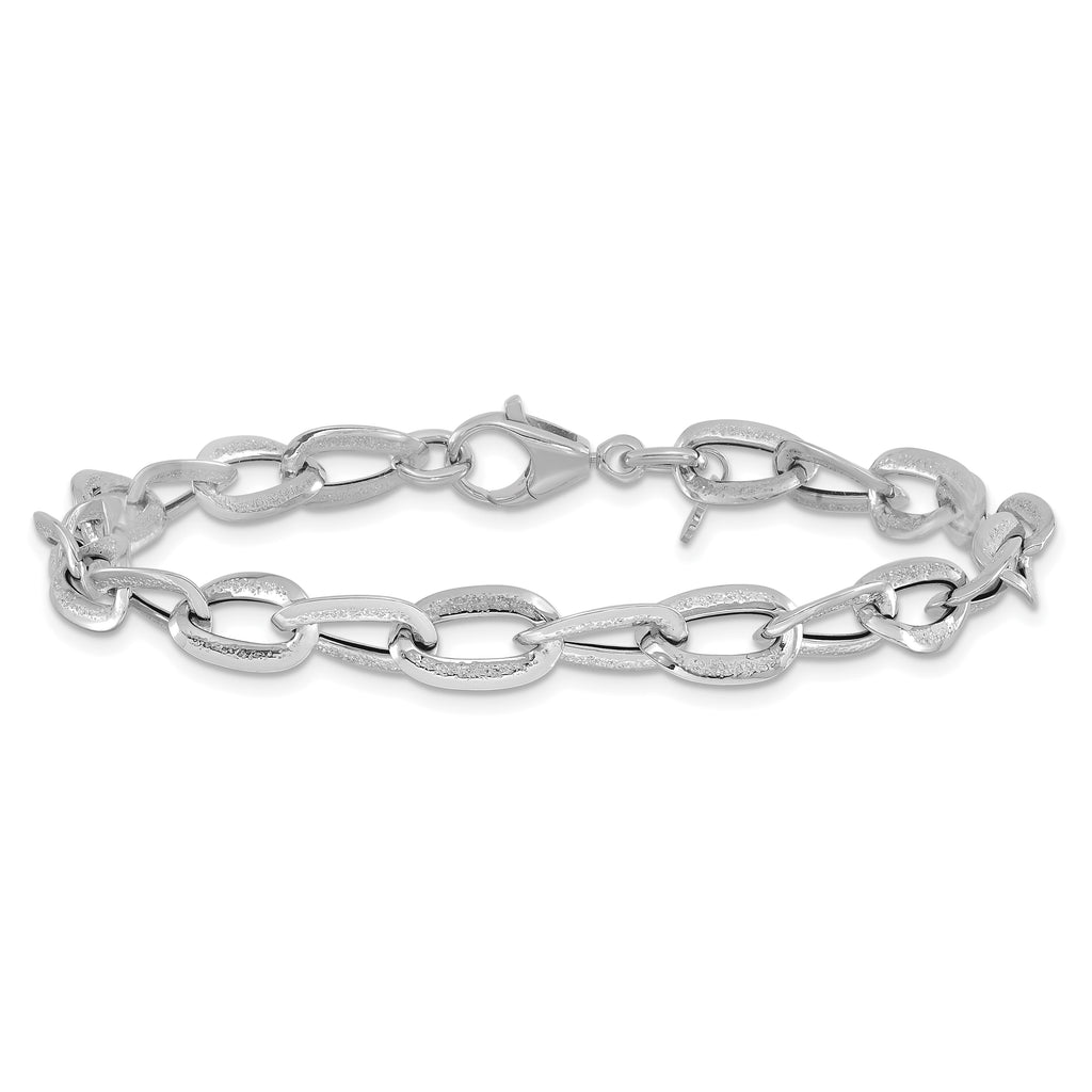 14K White Gold Polished and Satin Fancy Link Bracelet