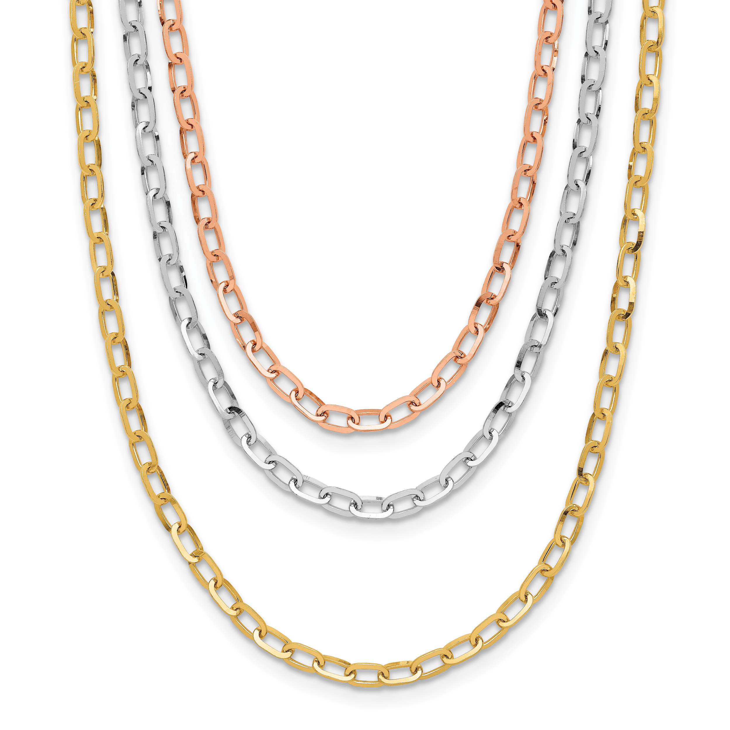 14K Tri-color Polished 3-Strand Link Necklace Secondary image