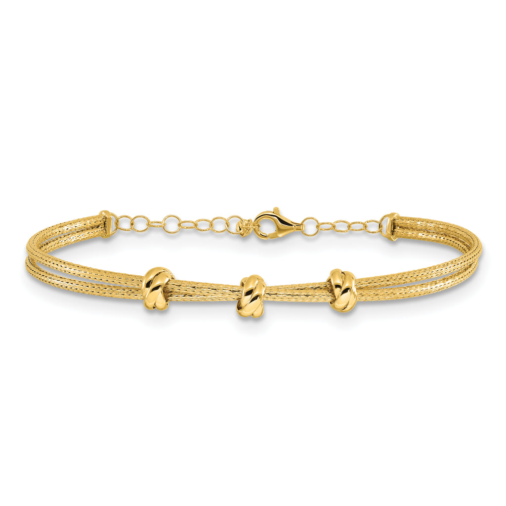 14K Polished Woven 3 Knot Adjustable Bangle