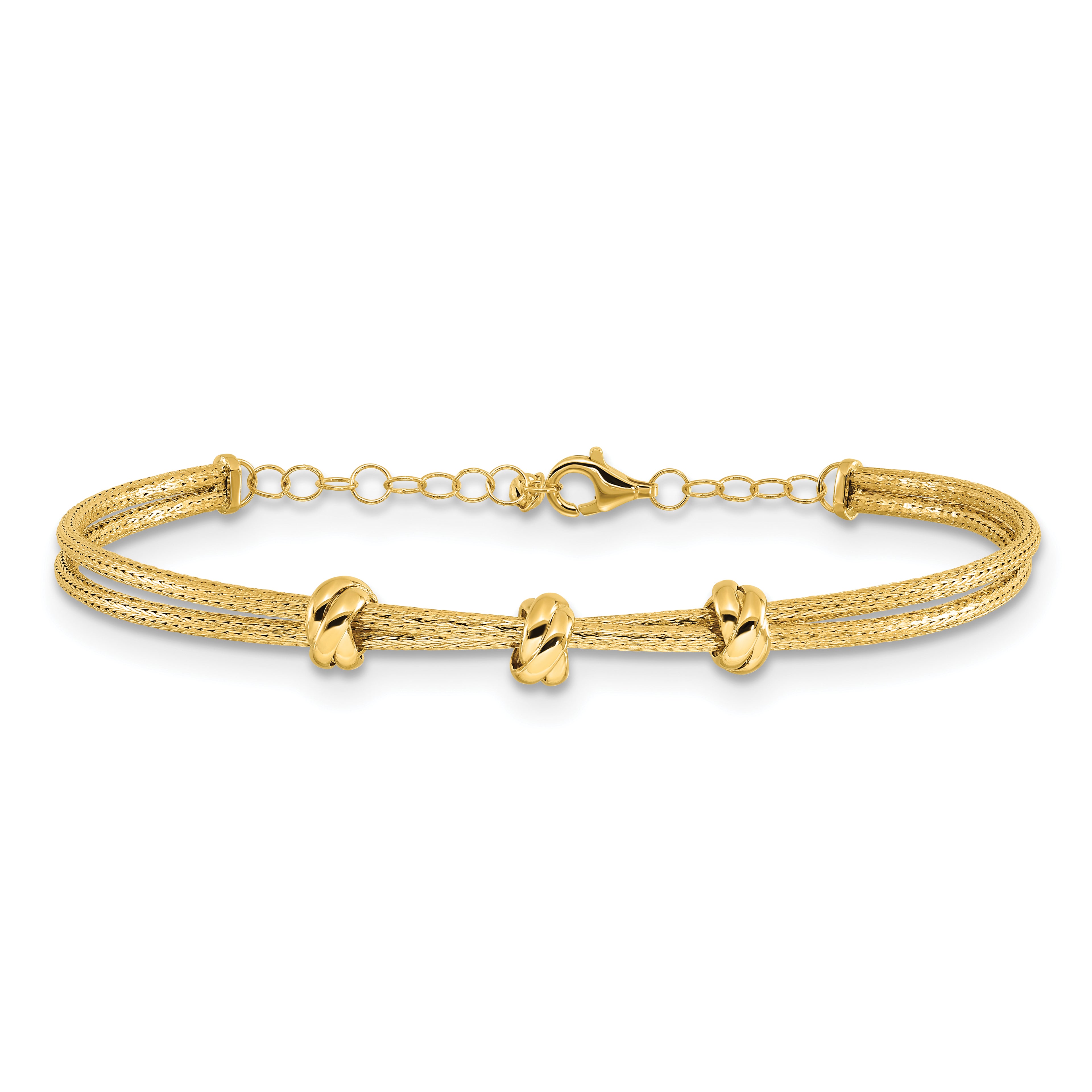14K Polished Woven 3 Knot Adjustable Bangle