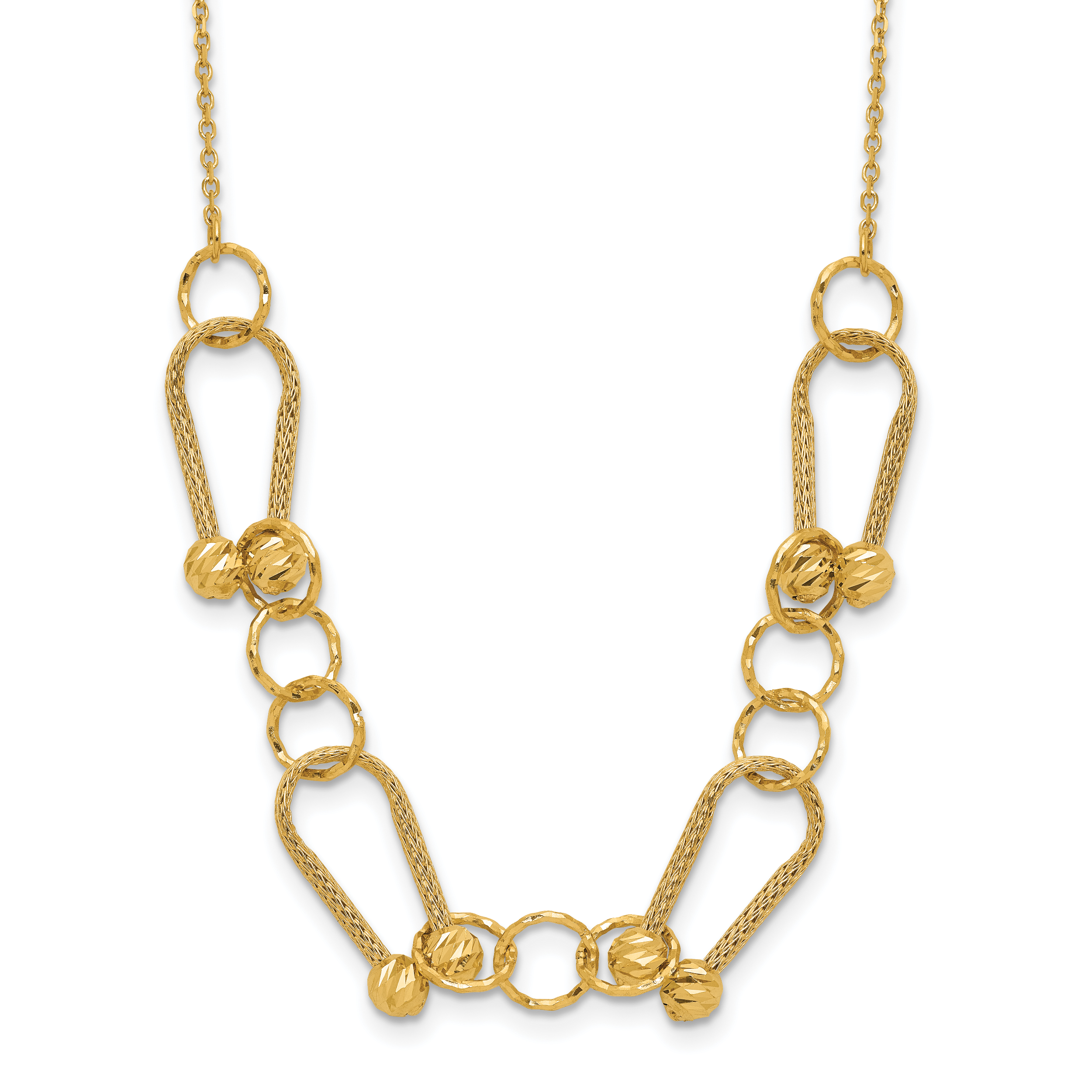14K Polished/Textured/Dia-cut Fancy Link with 2in ext. Necklace