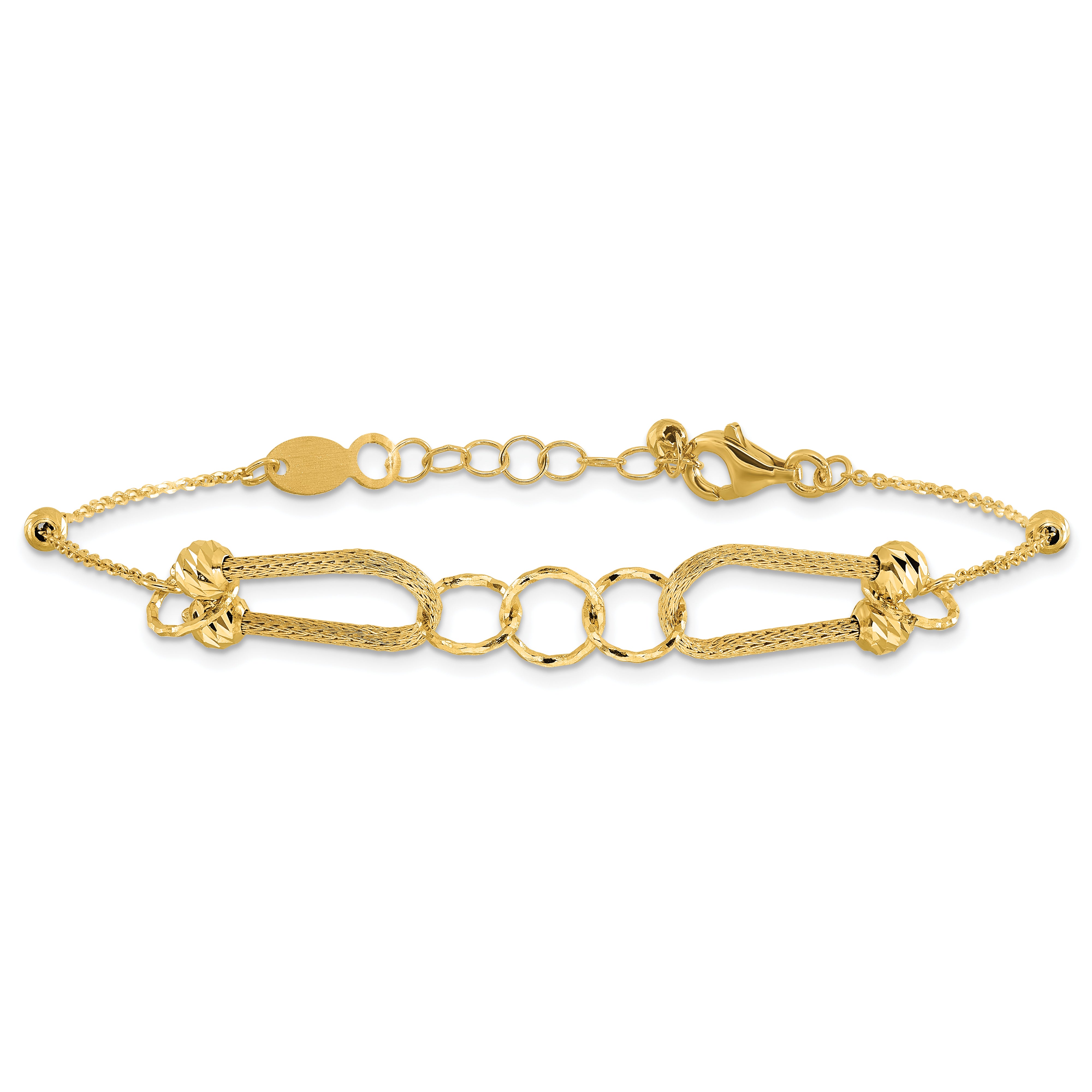 14K Polished and Diamond-cut Fancy Link with 1in ext. Bracelet