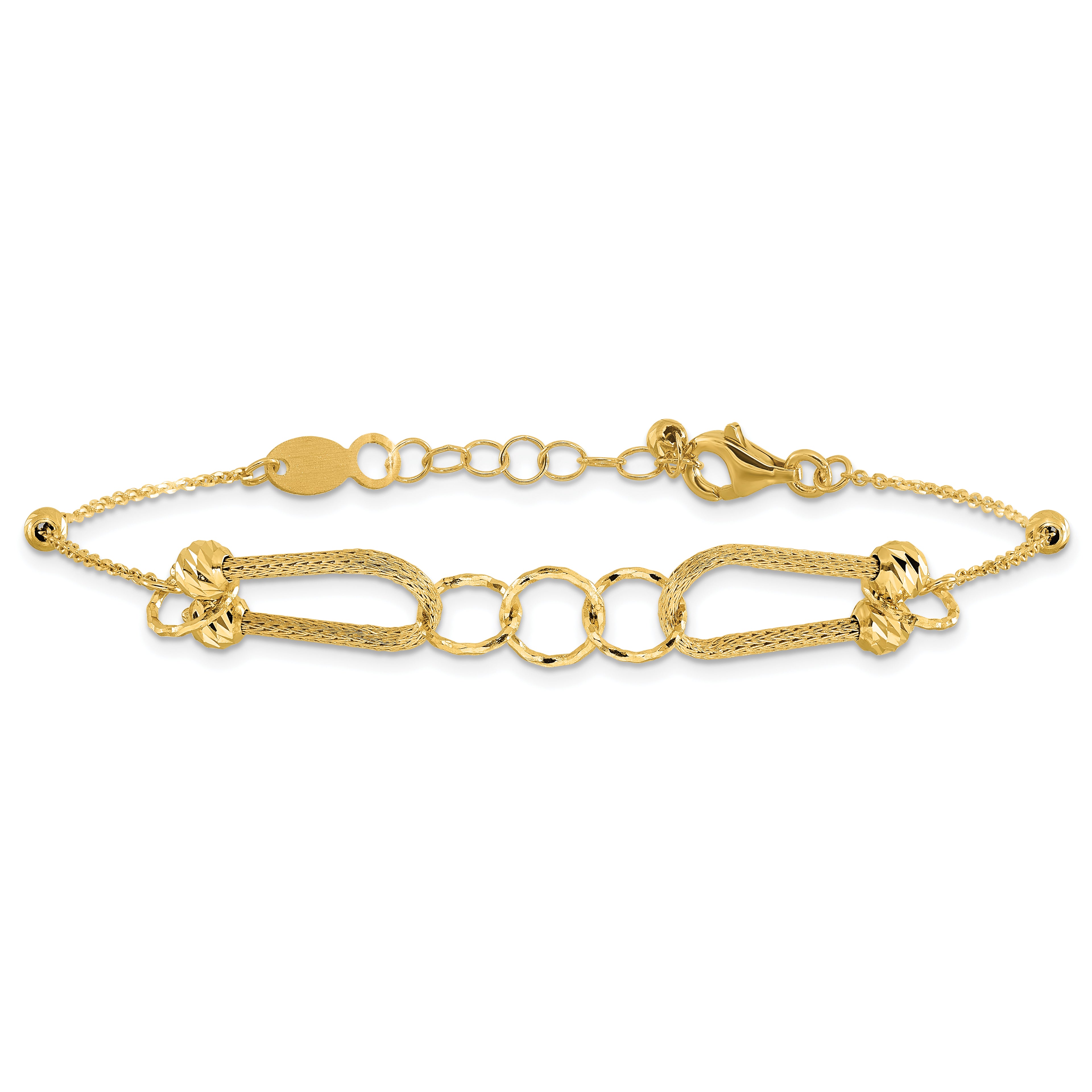 14K Polished and Diamond-cut Fancy Link with 1in ext. Bracelet