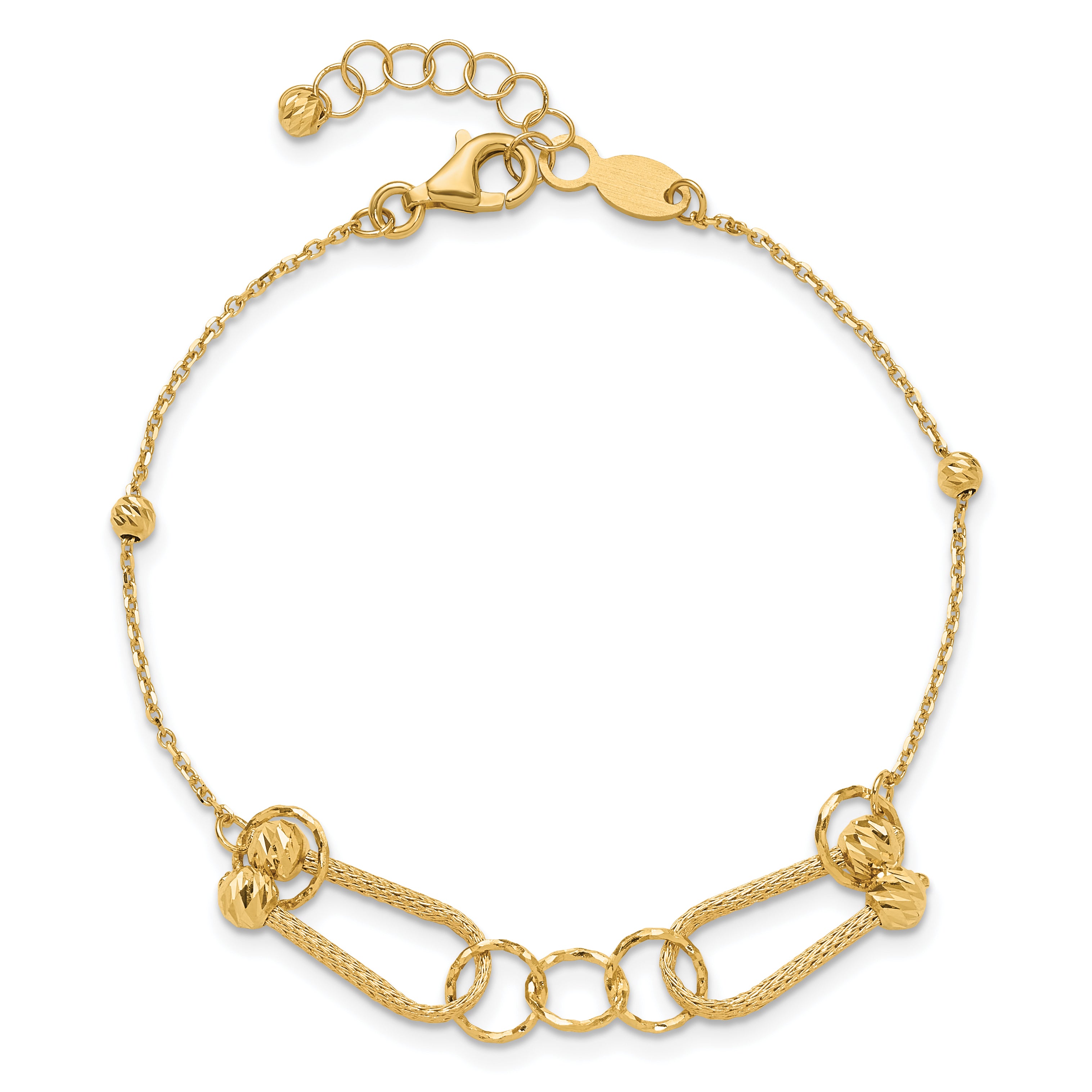 14K Polished and Diamond-cut Fancy Link with 1in ext. Bracelet