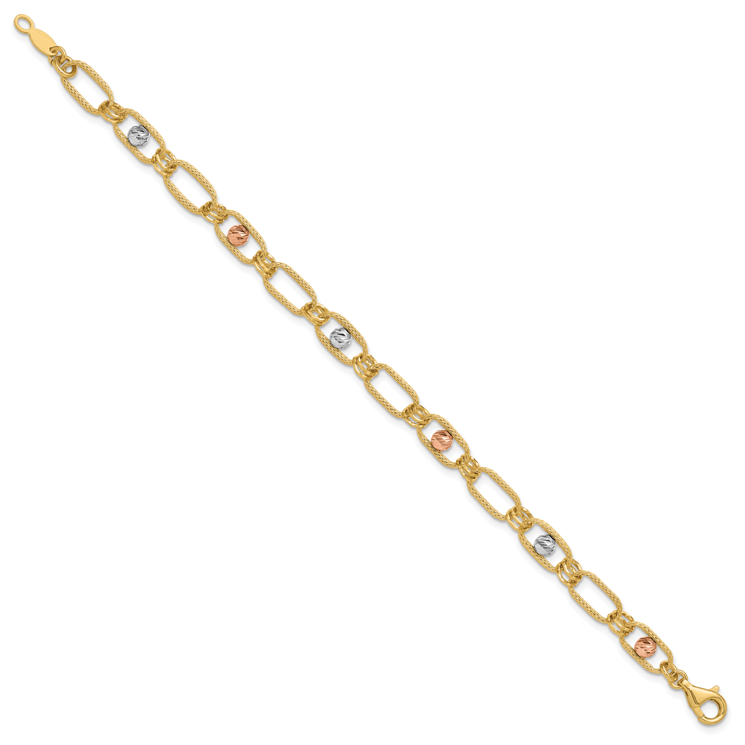 14K Tri-color Polished/Textured/Dia-cut Fancy Link Bracelet Secondary image