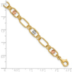14K Tri-color Polished/Textured/Dia-cut Fancy Link Bracelet